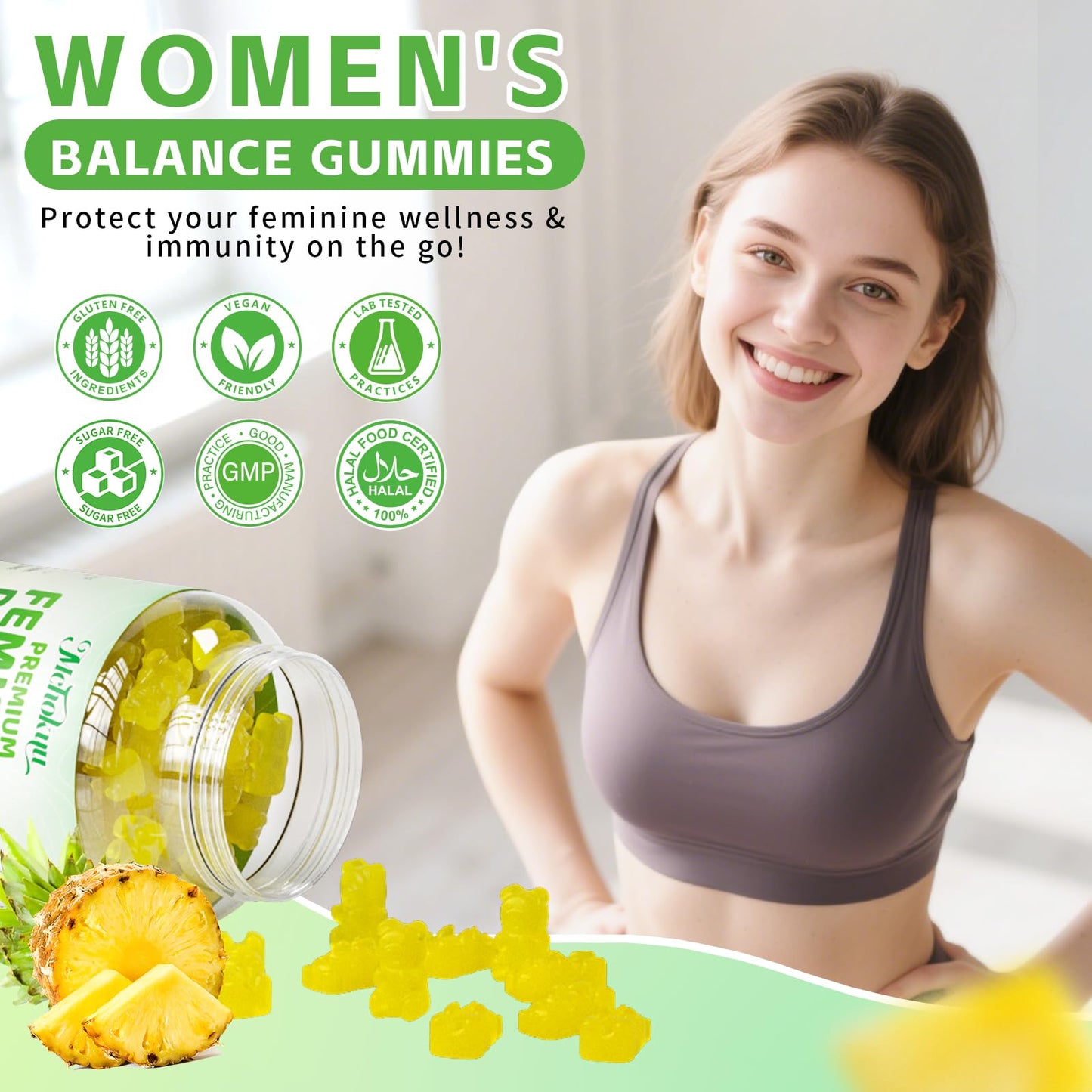 Mchokuu Premium Feminine Balance Gummies for Women pH Balance Support & Immune Health, Sugar Free, Non-GMO, Vegan, Gluten-Free - 60 Gummies