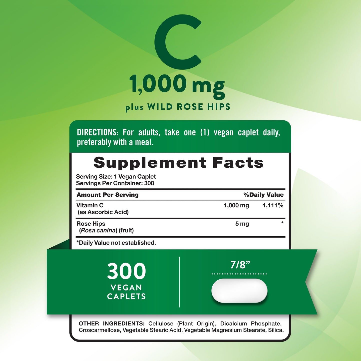 Nature's Truth Vitamin C 1000mg with Rose Hips Caplets, 300 Count