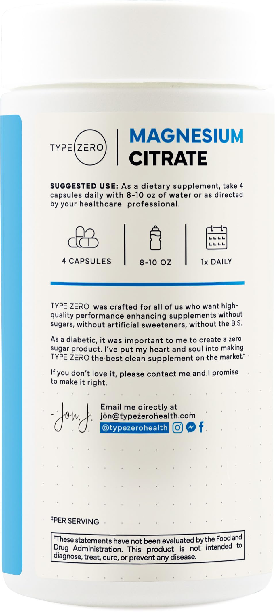 Type Zero Clean Magnesium Citrate Capsules, 200 Count