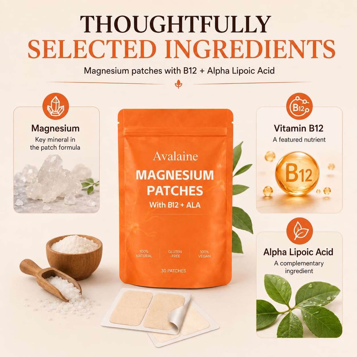 TOGOLIUN Avalaine Magnesium Patches with B12 & ALA for Nerve Relief Tablets 1