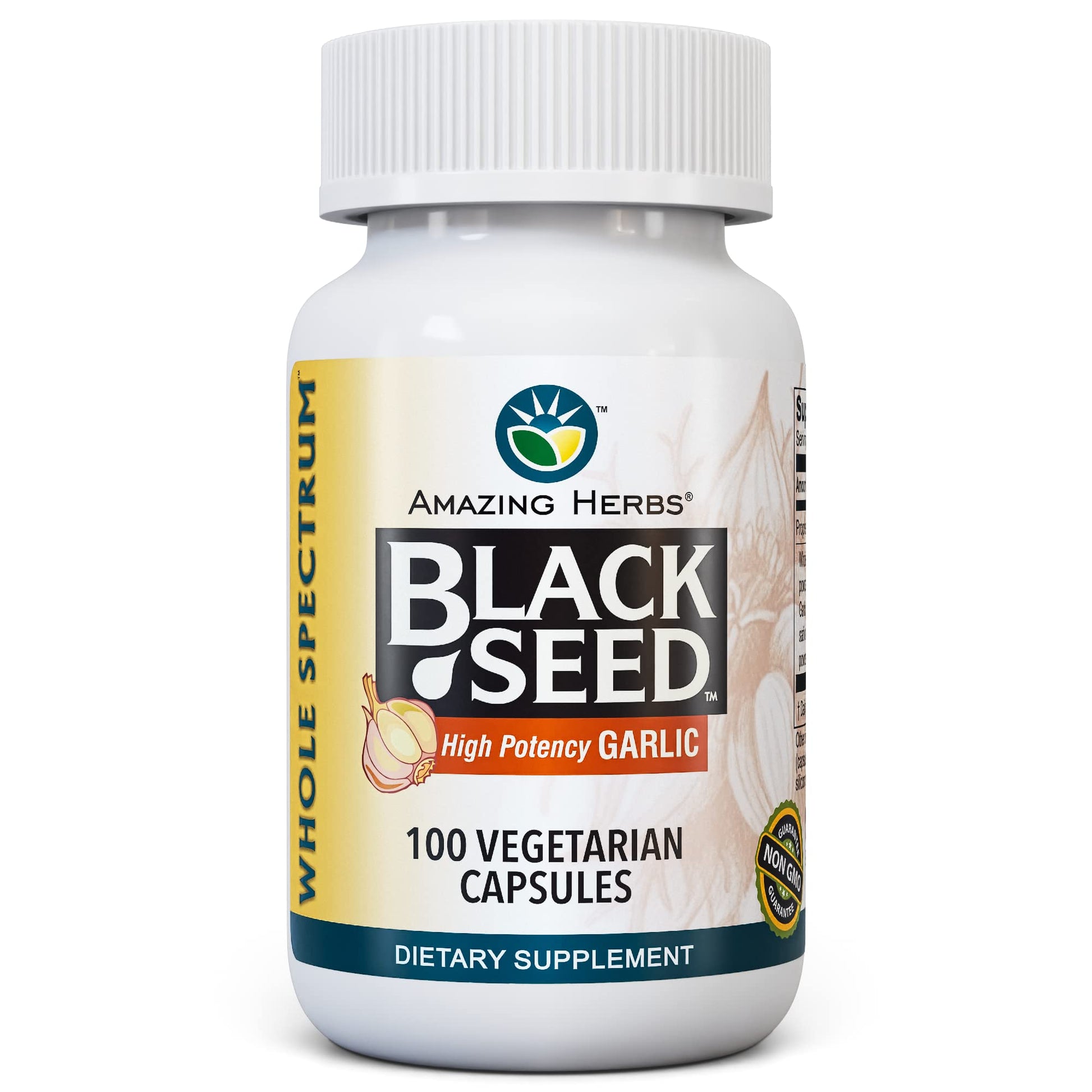 Amazing Herbs Whole Spectrum Black Seed & High Potency Garlic Capsules, 100 Count