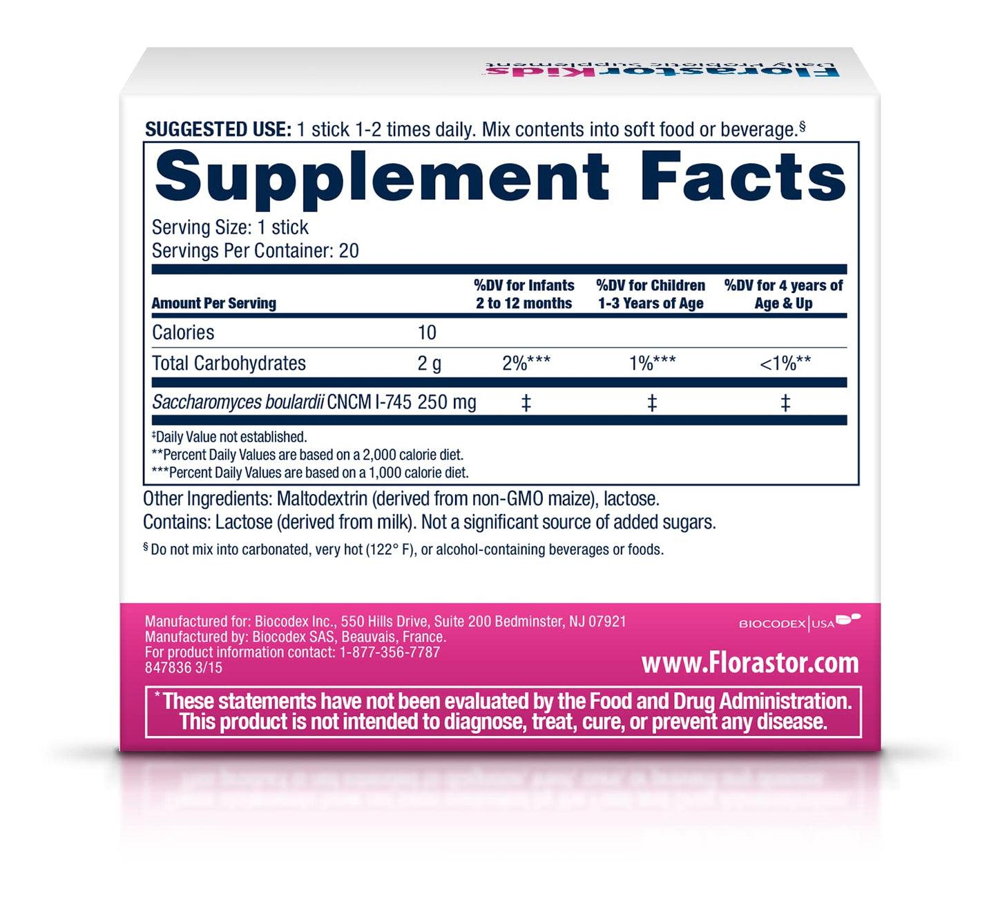 Florastor Kids Daily Probiotic Supplement Powder, 3.2 Ounces (Pack of 2)