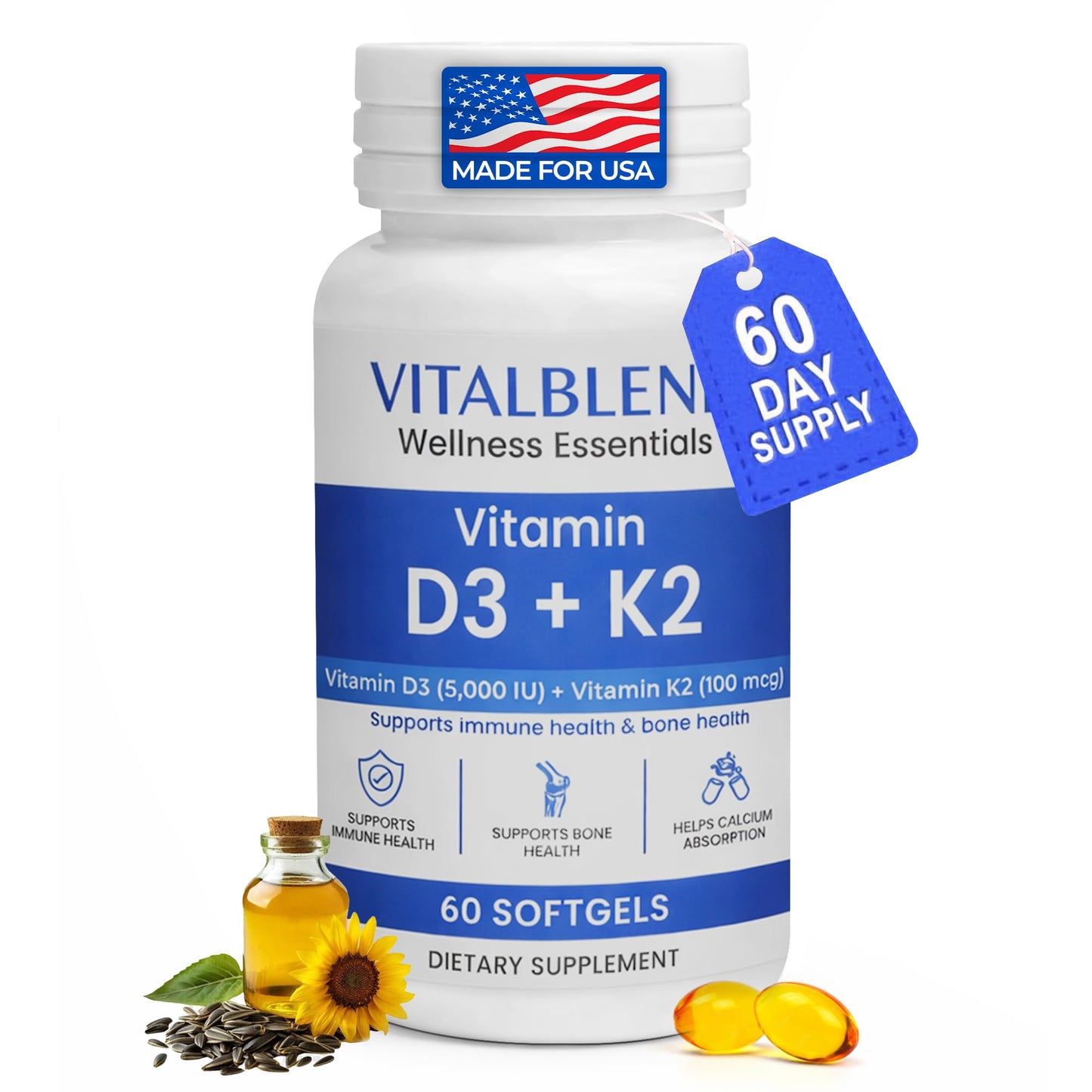 vitalblend Vitamin D3 K2 Softgels 60 Count
