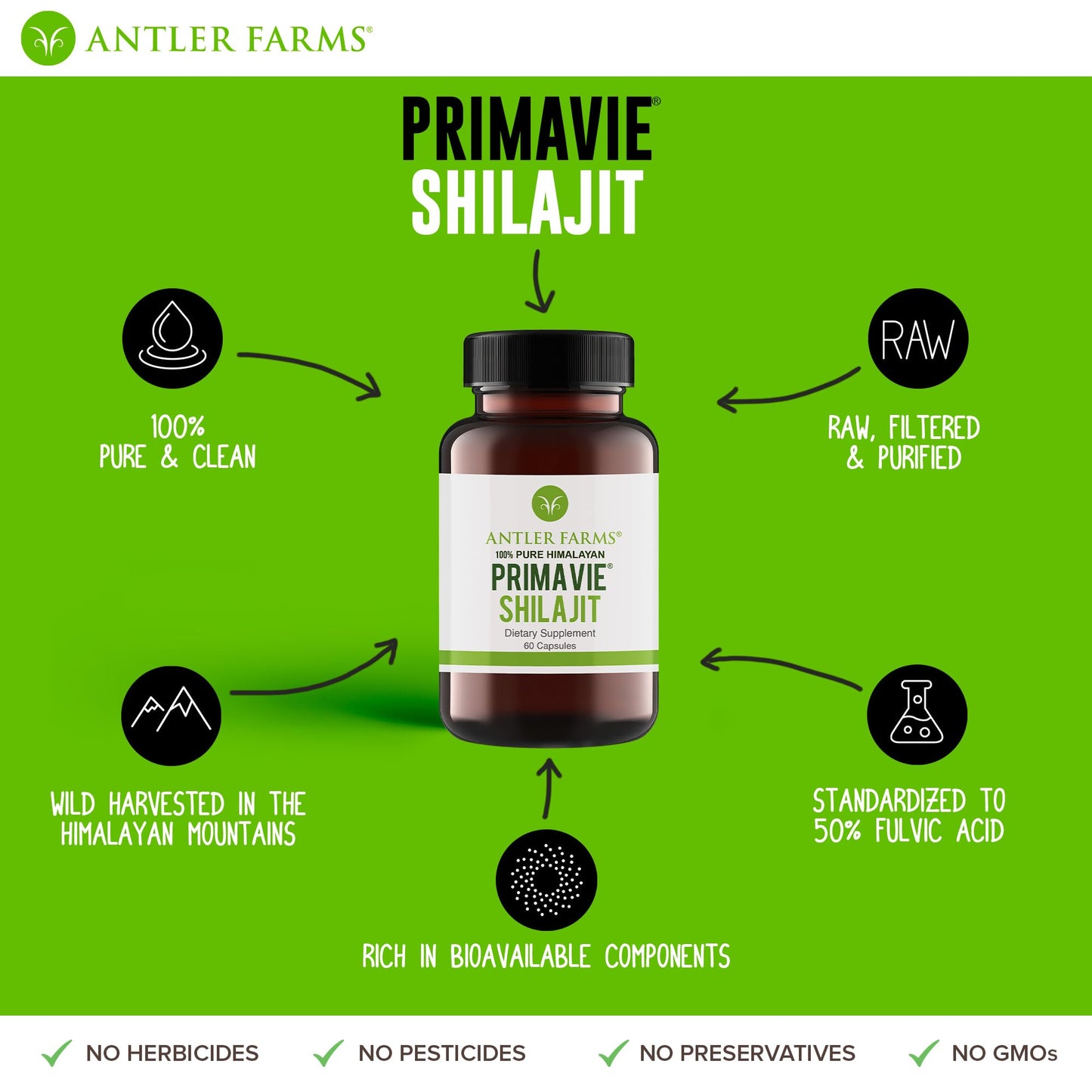Antler Farms PrimaVie Shilajit for Men Extract Capsules, 60 Count