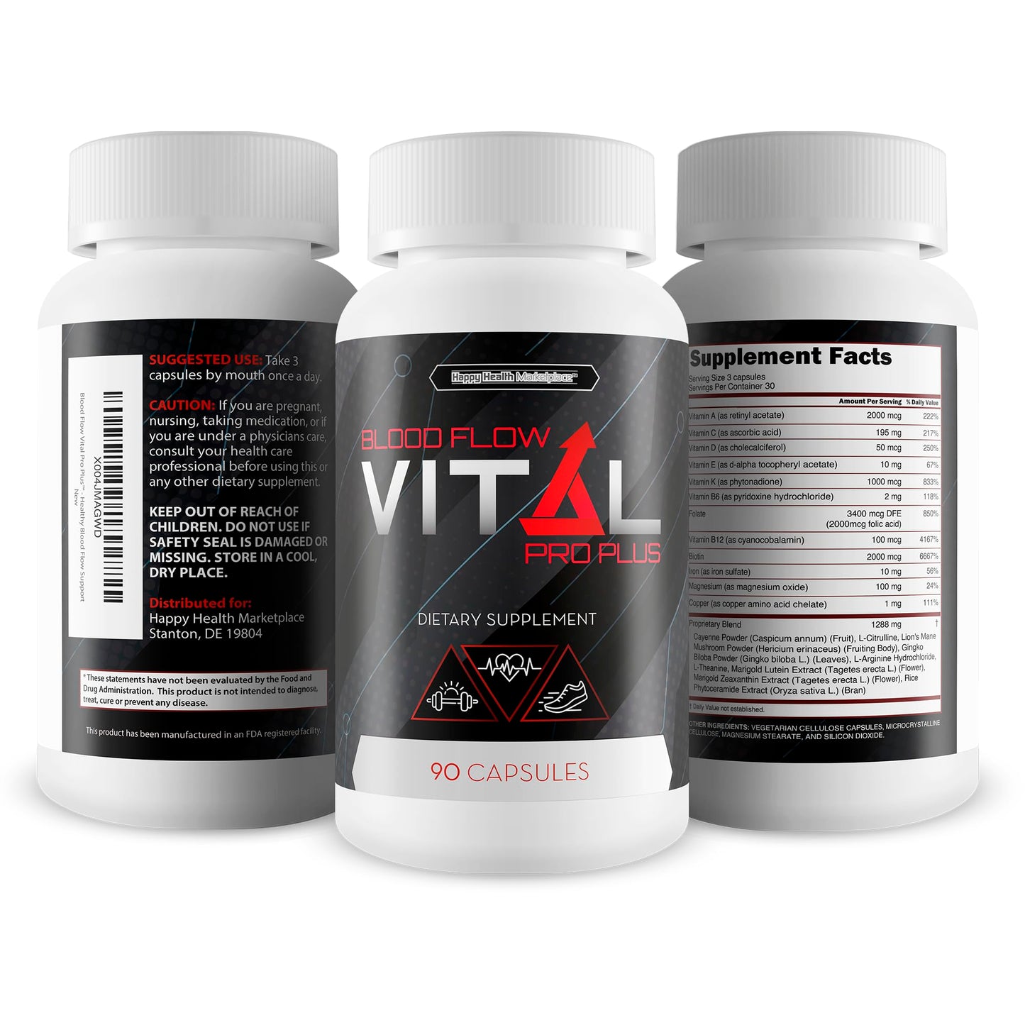 Happy Health Marketplace Blood Flow Vital Pro Plus Capsules, 90 Count