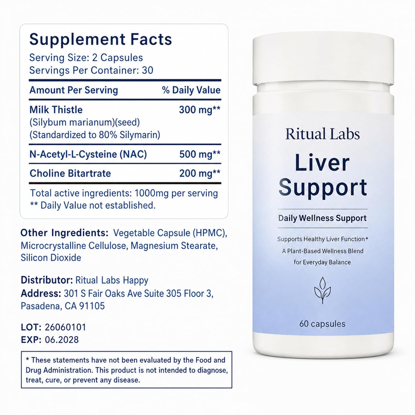 Ritual Labs Happy Support with Milk Thistle Vitamin Supplement 60 Capsules