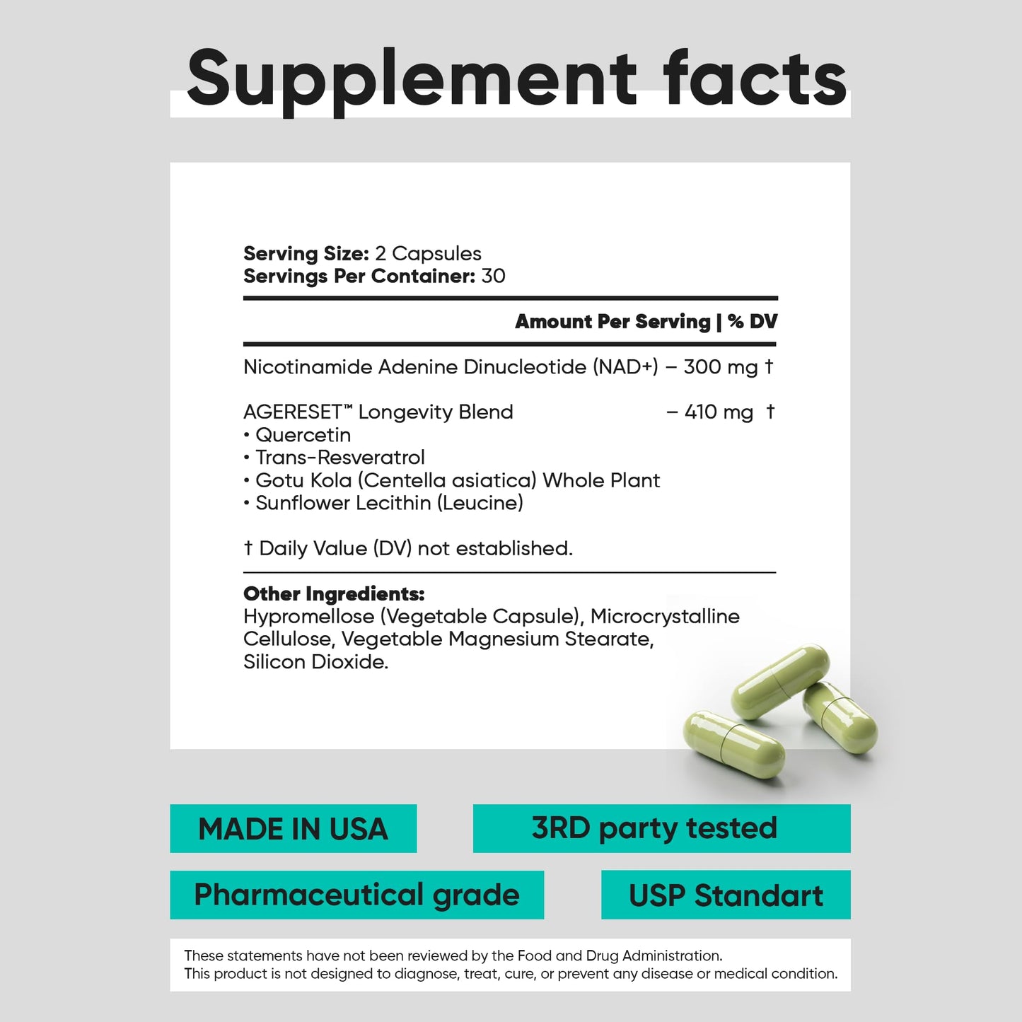 JoysLife AGERESET NAD NMN Alternative Liposomal + Gotu Kola Capsule, 60 Count