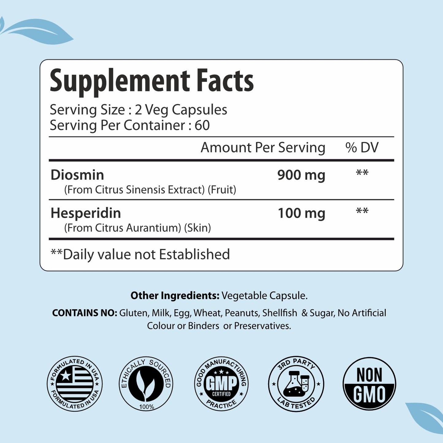ForestVibe Diosmin Hesperidin 1000mg Complex Citrus Bioflavonoid Rich Fruit Extract Capsules, 120 Count