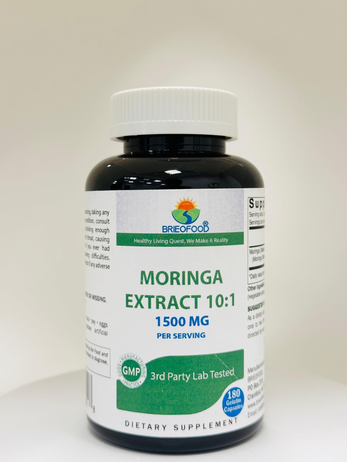 Brieofood Moringa Oleifera Extract 10:1 1500 mg Capsules, 180 Count