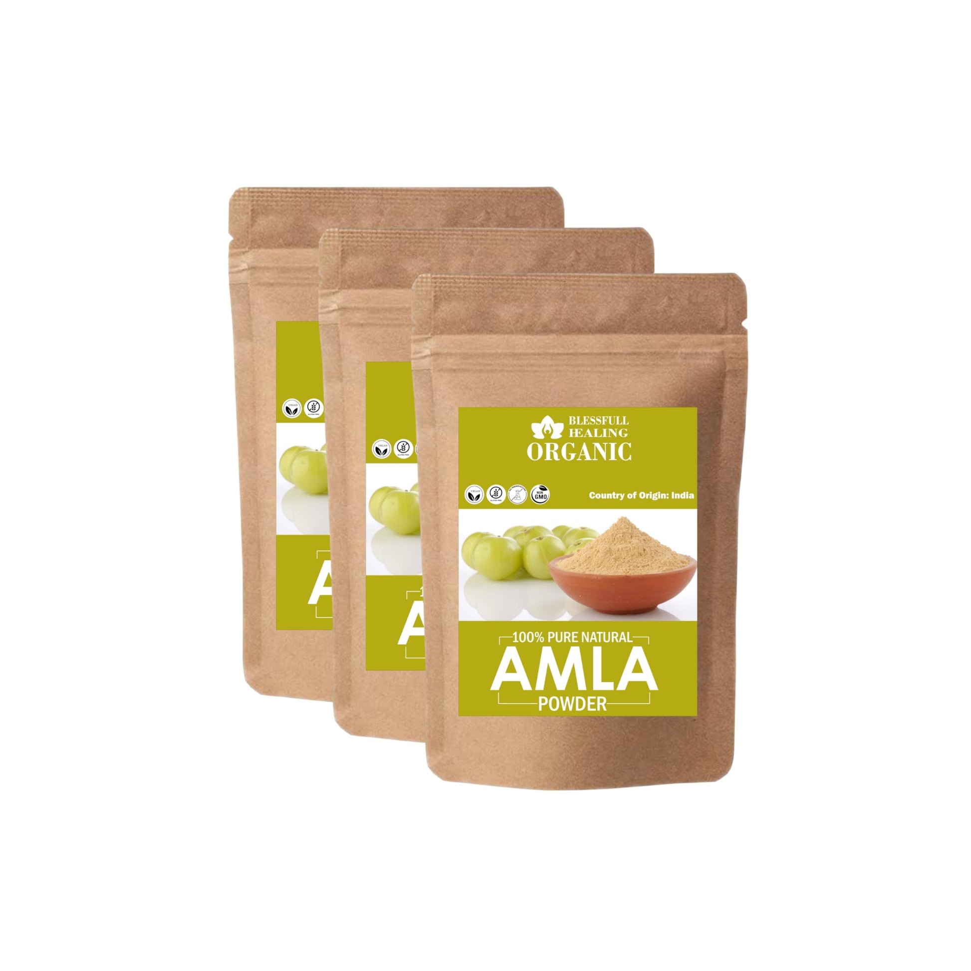 Blessfull Healing Organic Amla Powder, Pack of 3, 300 Grams, Vegan