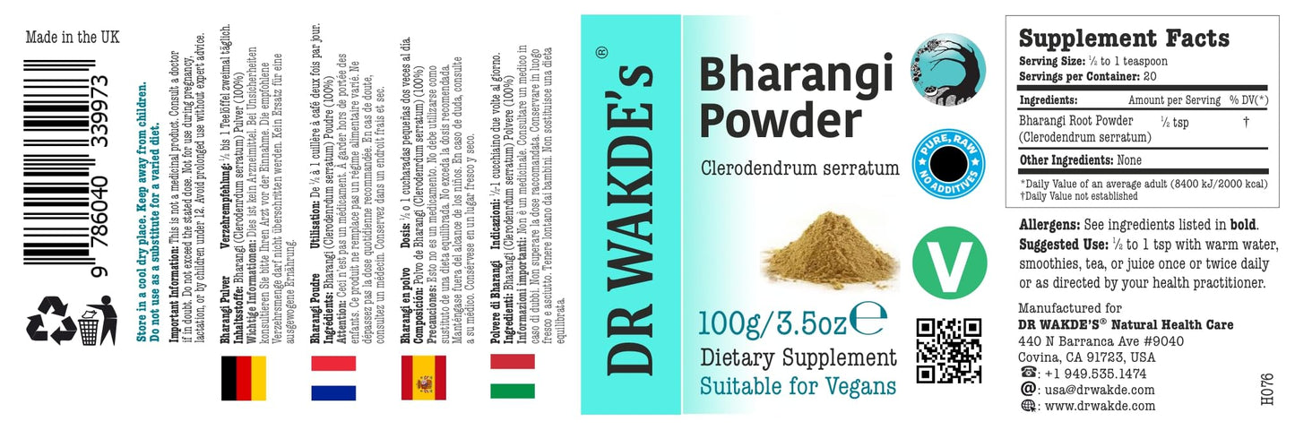 DR WAKDE's Bharangi Powder (Clerodendrum serratum), 3.53 oz