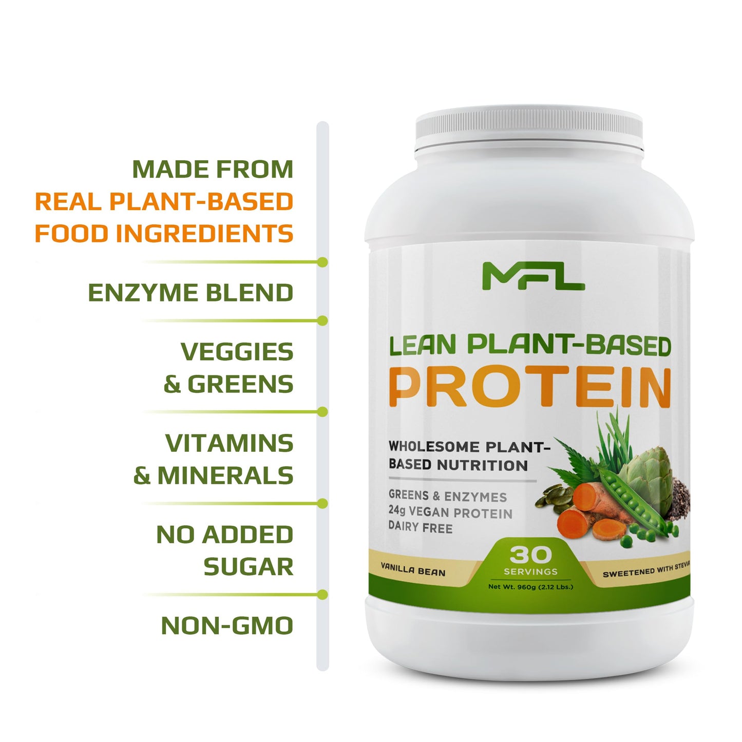 MUSCLE FOOD LABS MFL Vegan Plant-Based Protein Powder Vanilla Bean 33.92 oz