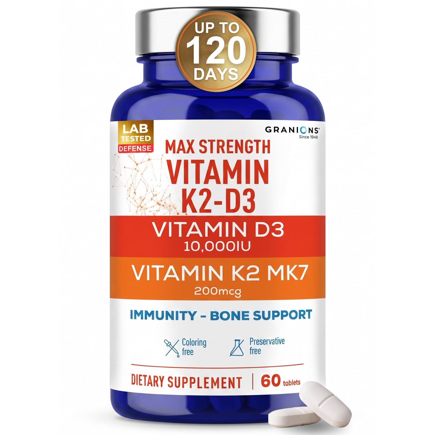 Granions Max Strength Vitamin D3 K2 Supplement Tablet, 60 Tablets