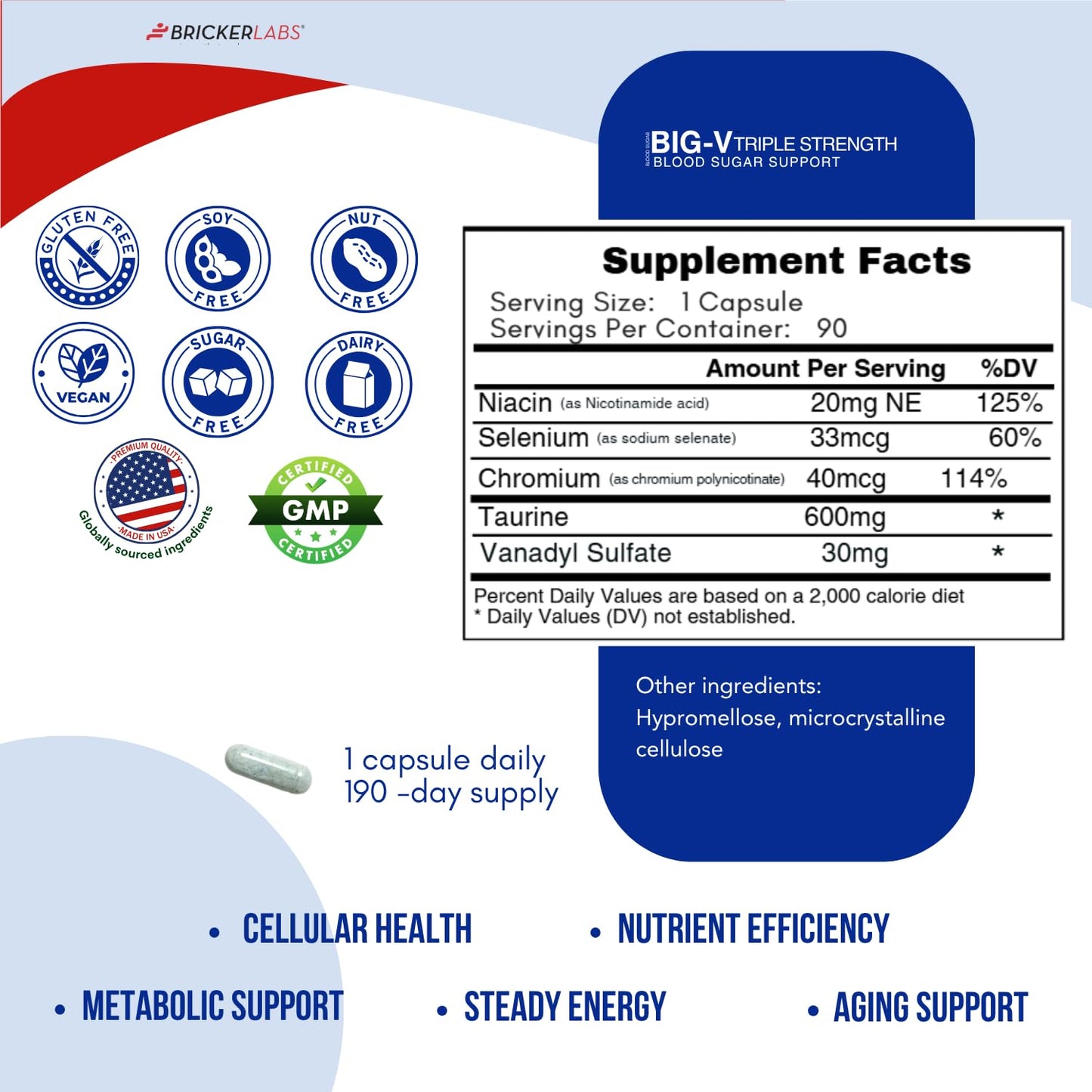 Bricker Labs Big-V Triple Strength Vanadyl Sulfate Capsule, 90 Count