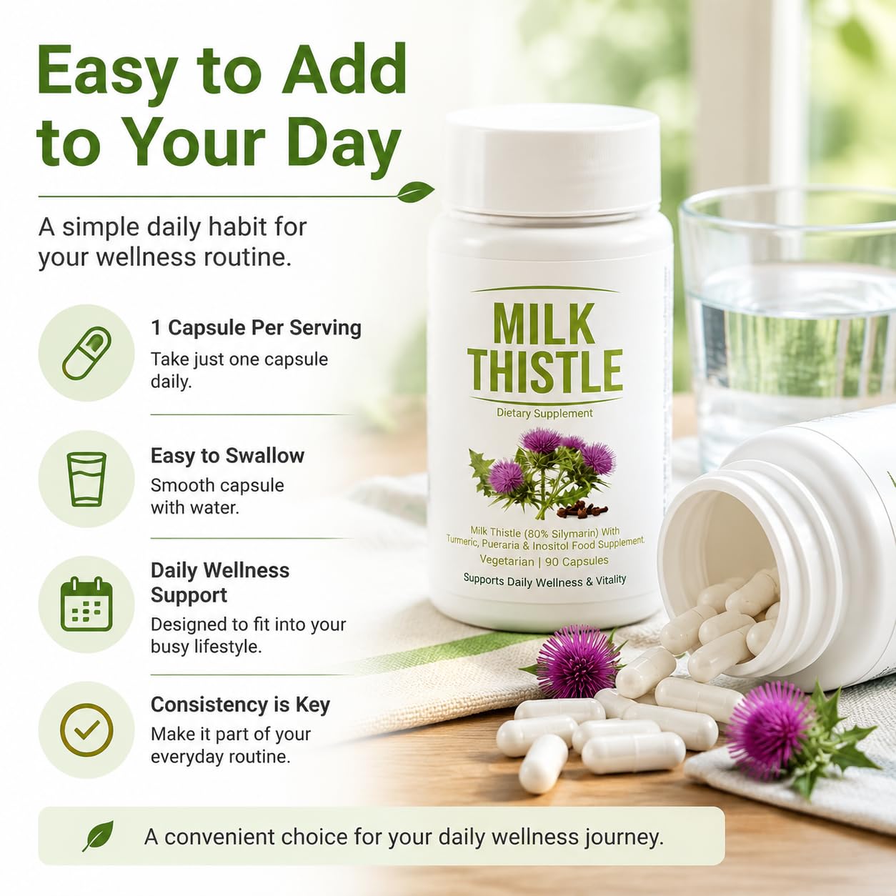 UVORA Milk Thistle Liver Detox, Vegan Support Capsule, 90 Count