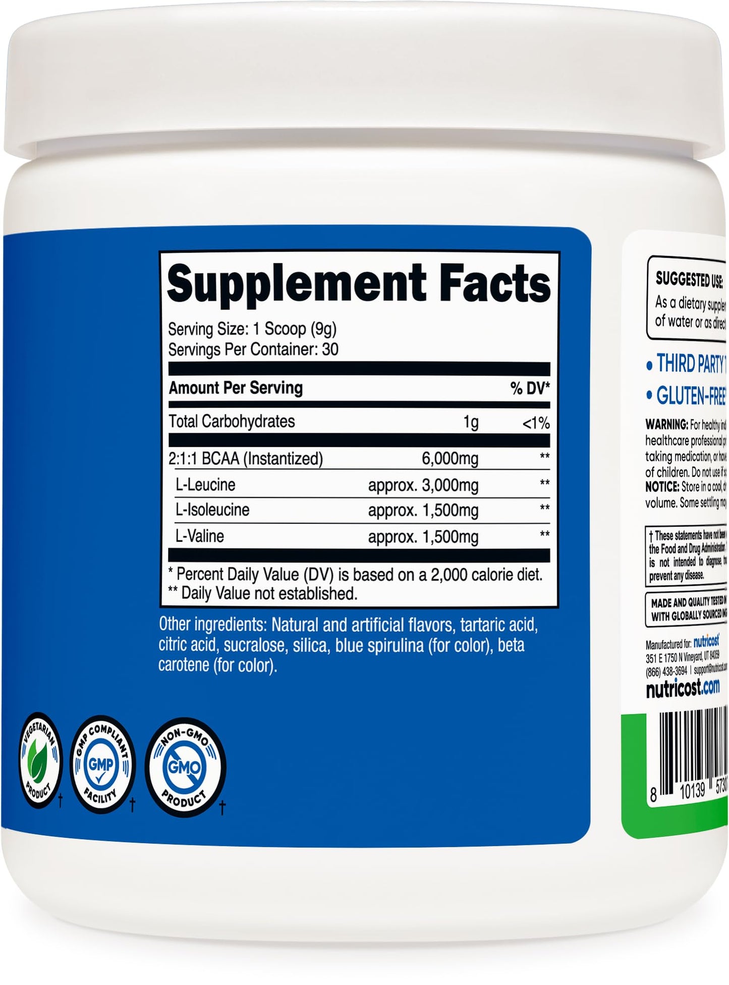 Nutricost BCAA Powder (Green Apple) 30 Servings, 9.6 Ounce