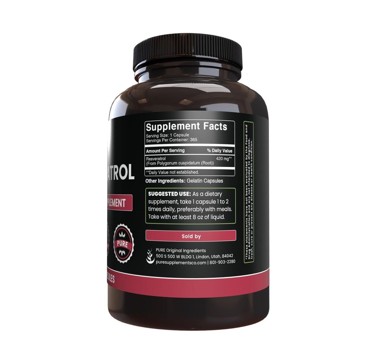 PURE ORIGINAL INGREDIENTS Resveratrol Capsule, 365 Count