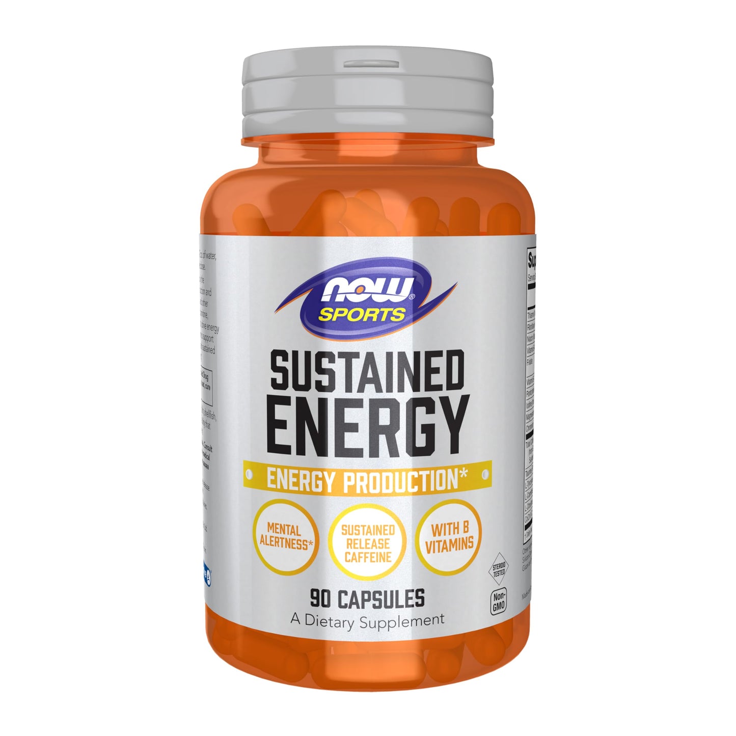 NOW Foods Sports Sustained Energy, Caffeine with B Vitamins, 90 Veg Capsules