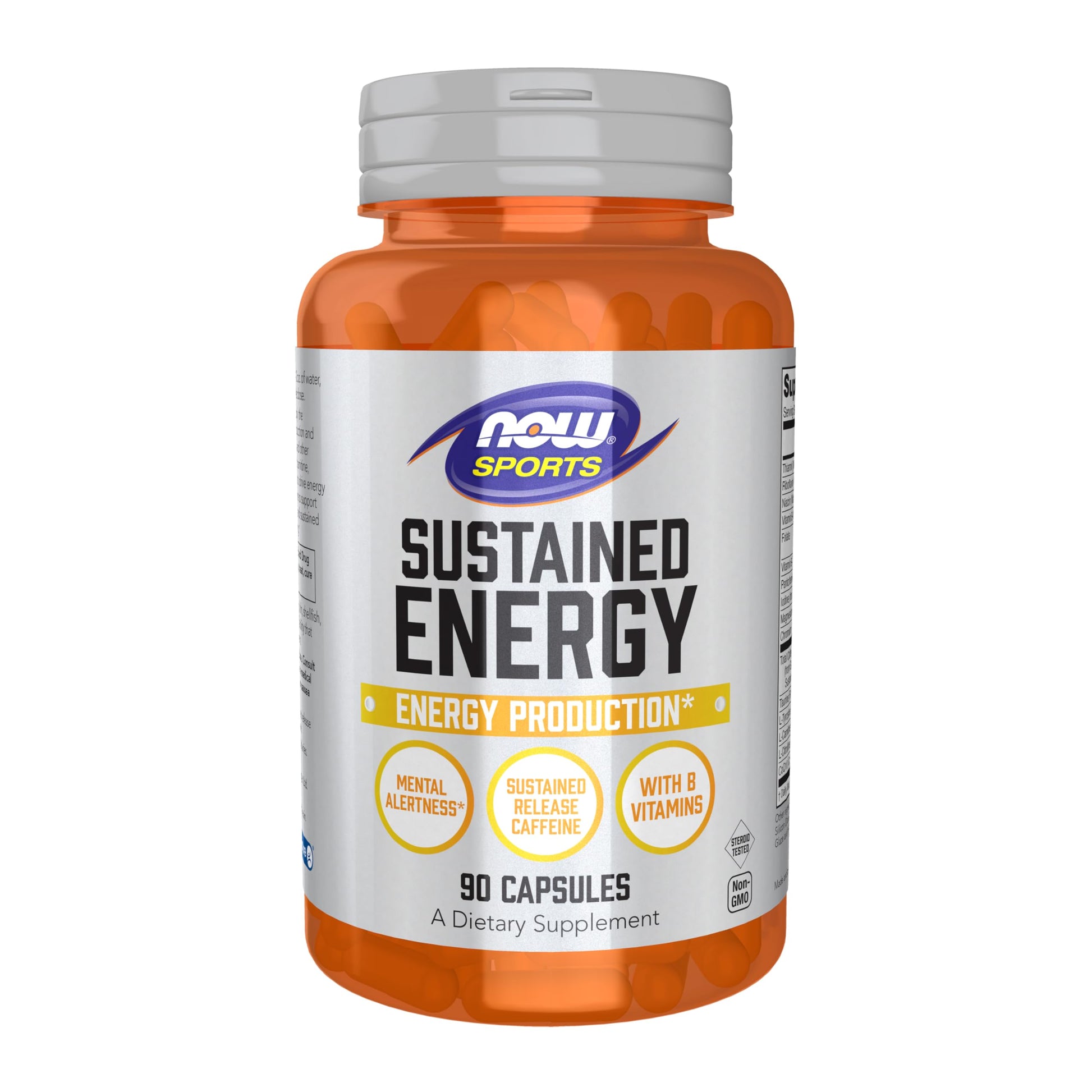 NOW Foods Sports Sustained Energy, Caffeine with B Vitamins, 90 Veg Capsules