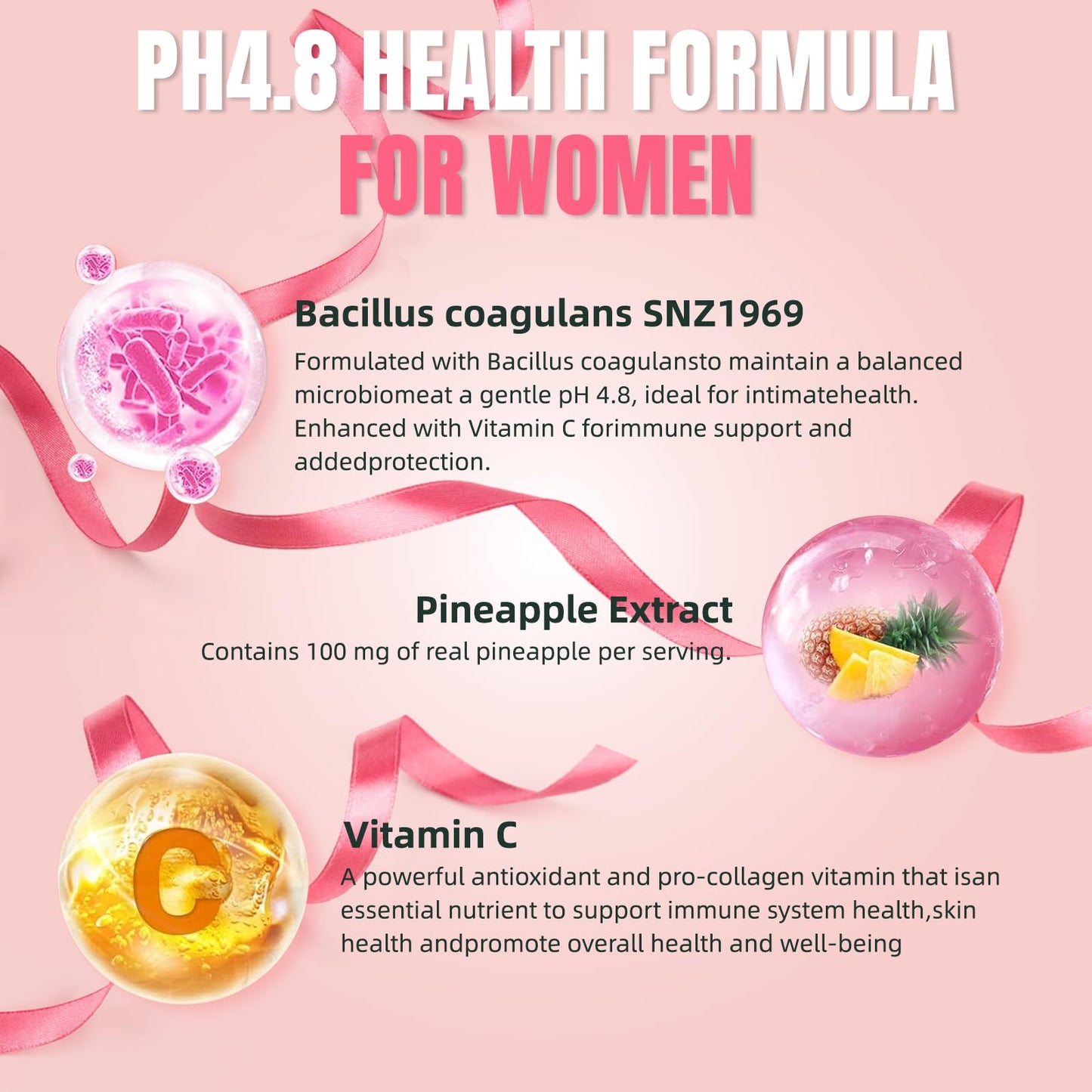 Blltzzz Premium Feminine Balance Gummies for Women Pineapple pH Health Immune Support Vegan, Gluten-Free & Halal, 60 Gummies