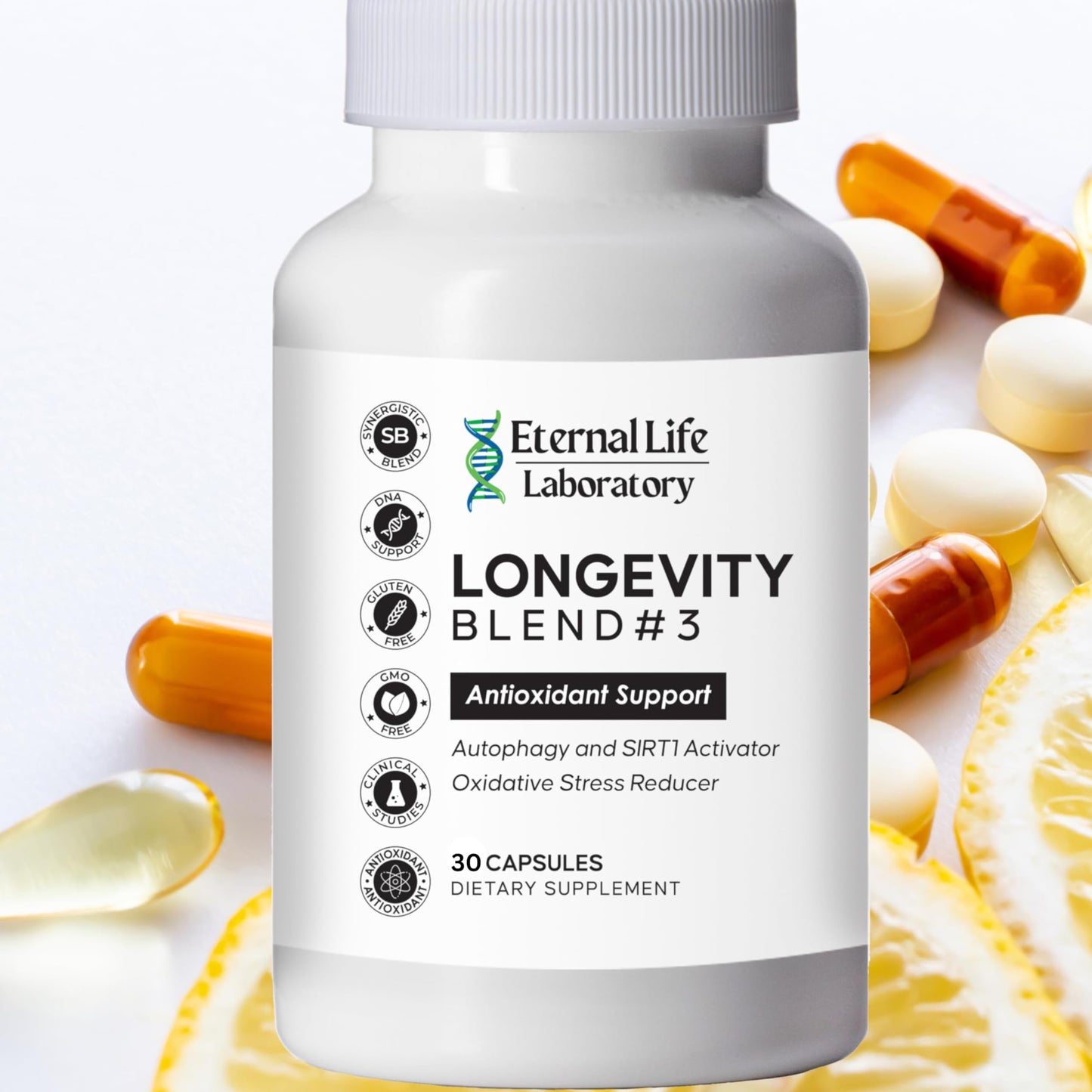 Eternal Life Laboratory Longevity Blend #3 Resveratrol 98% with Fisetin Pterostilbene Spermidine Anti Aging Oxidative Stress Reducer Antioxidant Supplement AMPK Activator 30 Capsules