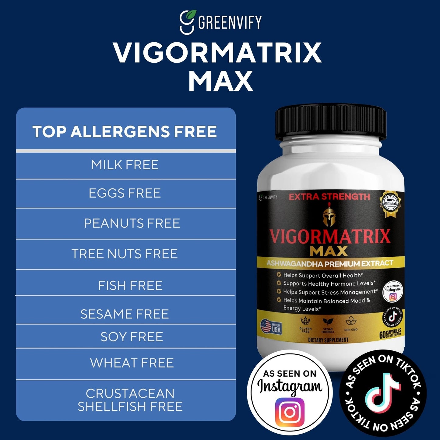 GREENVIFY Vigormatrix Max Ashwagandha Premium Extract 60 Capsules