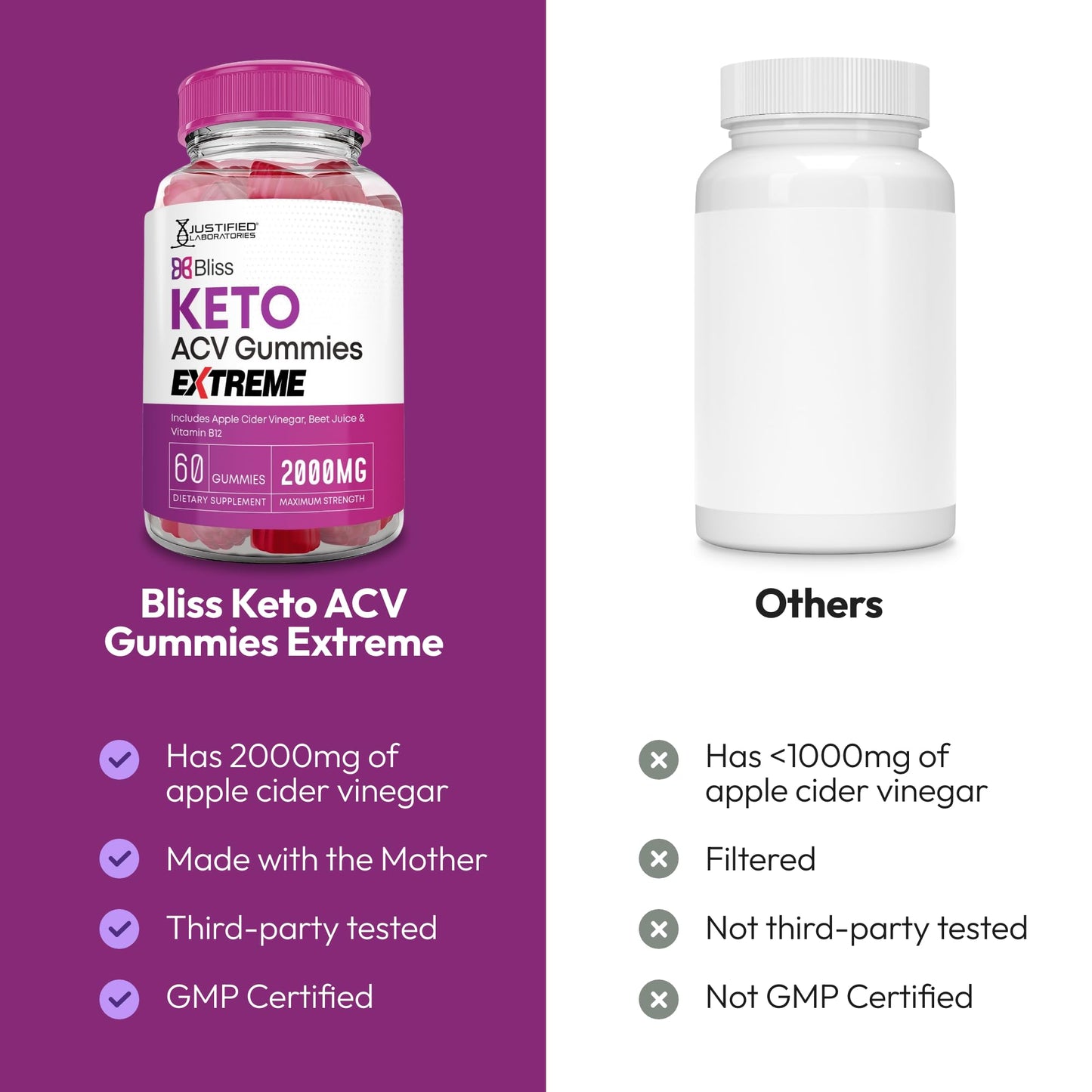 Justified Laboratories Bliss Keto ACV Gummies Extreme Gummy 180 Count