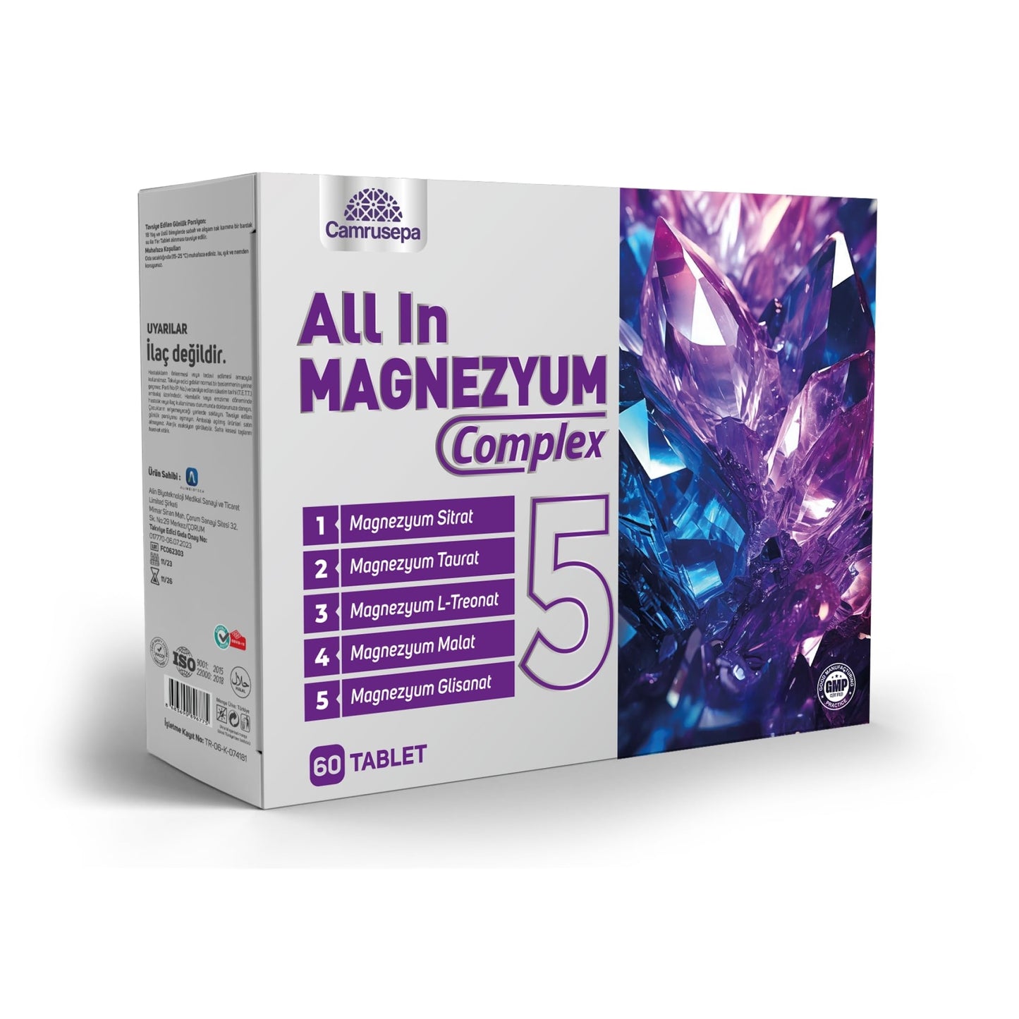 Camrusepa All in Magnesium Complex 5 – Five Forms of Magnesium (L-Threonate, Taurate, Citrate, Glycinate, Malate) – Supports Muscle Function, Nerve Support & Energy Production, 60 Tablets