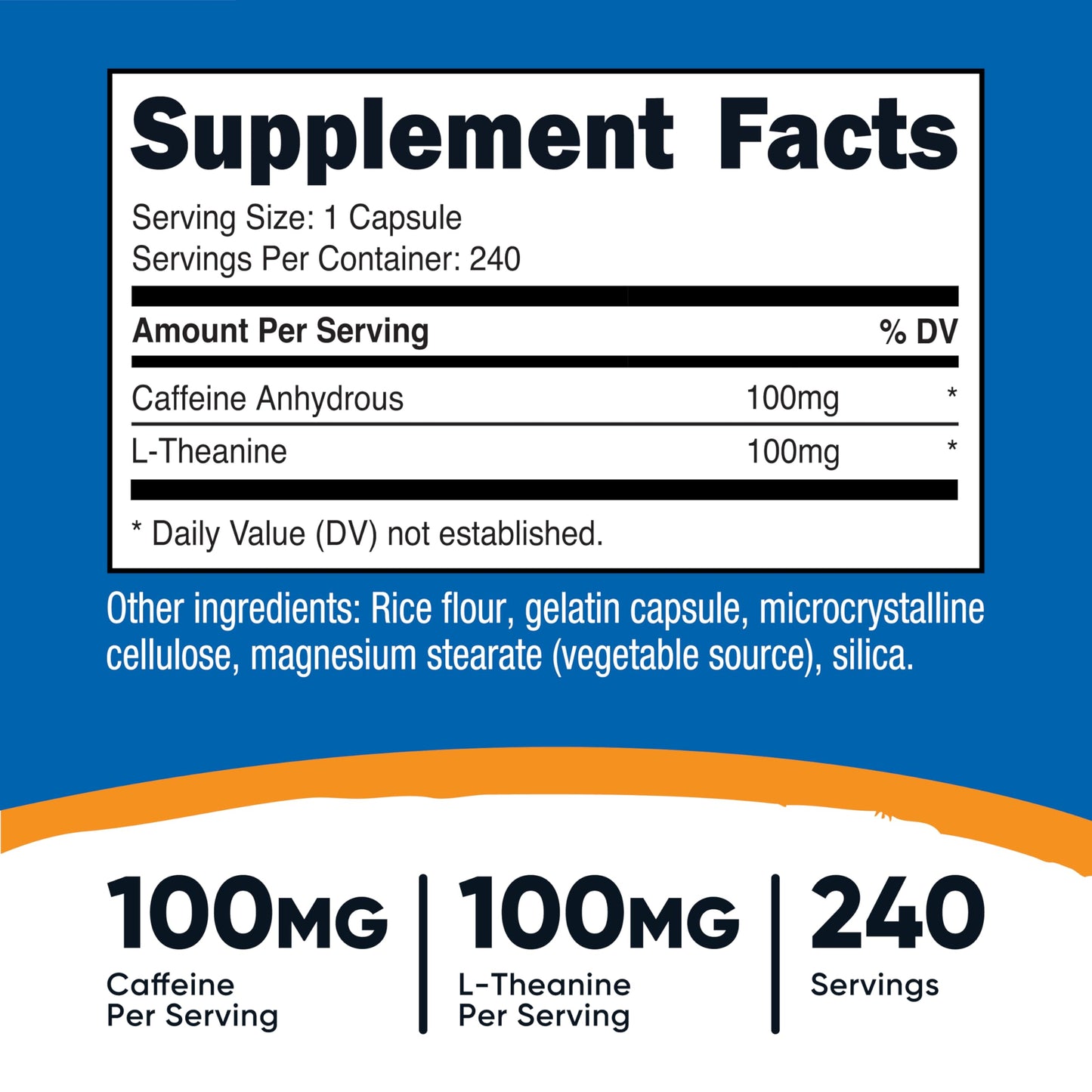 Nutricost Caffeine with L-Theanine, 100 mg Each, 240 Capsules