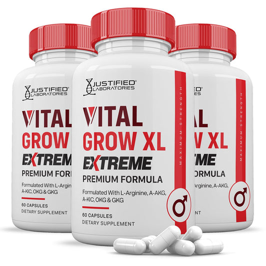 Justified Laboratories Vital Grow XL Extreme Pills 1600MG Premium Formula Proprietary Blend for Men's Health Capsules, 180 Count