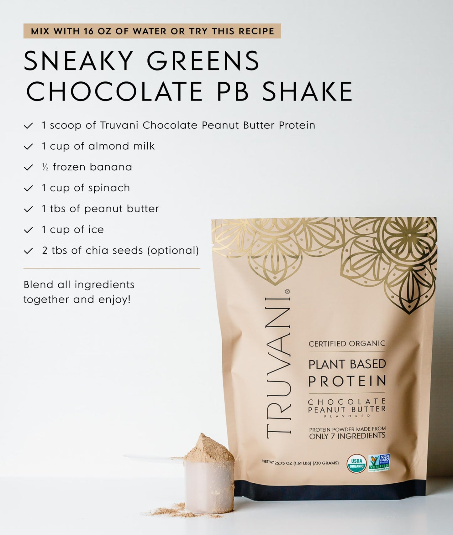 Truvani Dairy Free Protein Powder, Chocolate Peanut Butter, 20 Servings