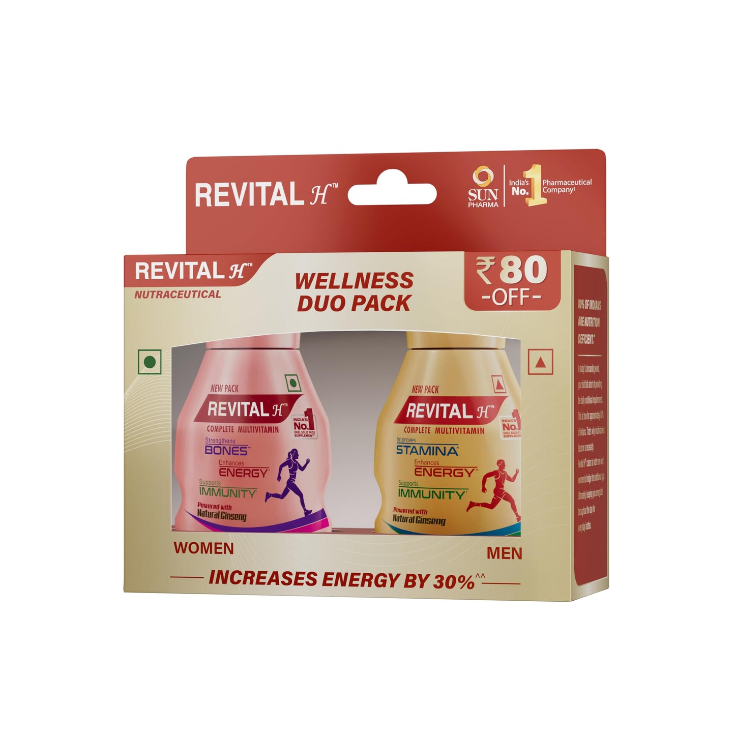 Revital H Wellness Duo Pack Multivitamins, Calcium, Zinc & Natural Ginseng Capsules, 2-Count