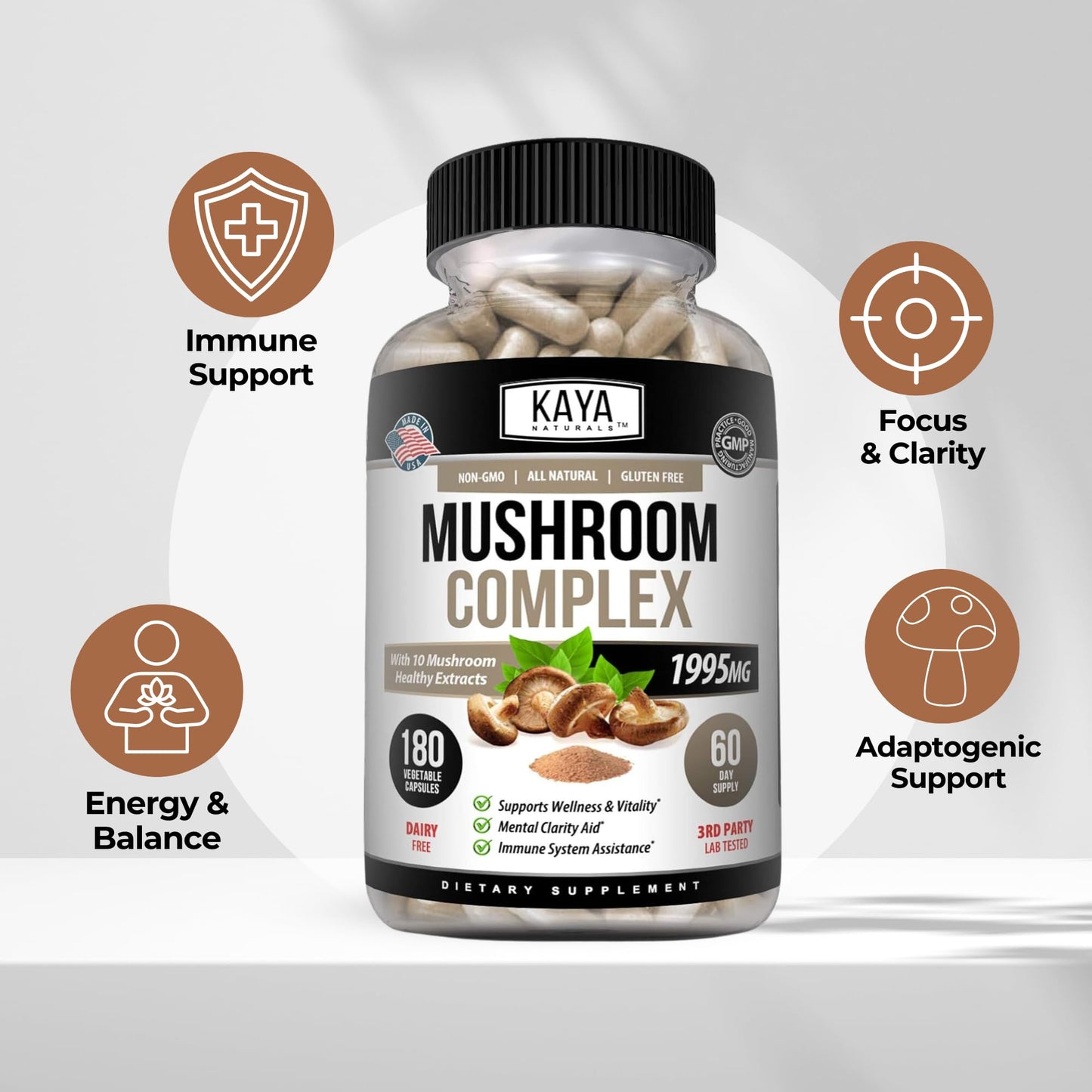 Kaya Naturals Mushroom Complex Capsules 180 Count