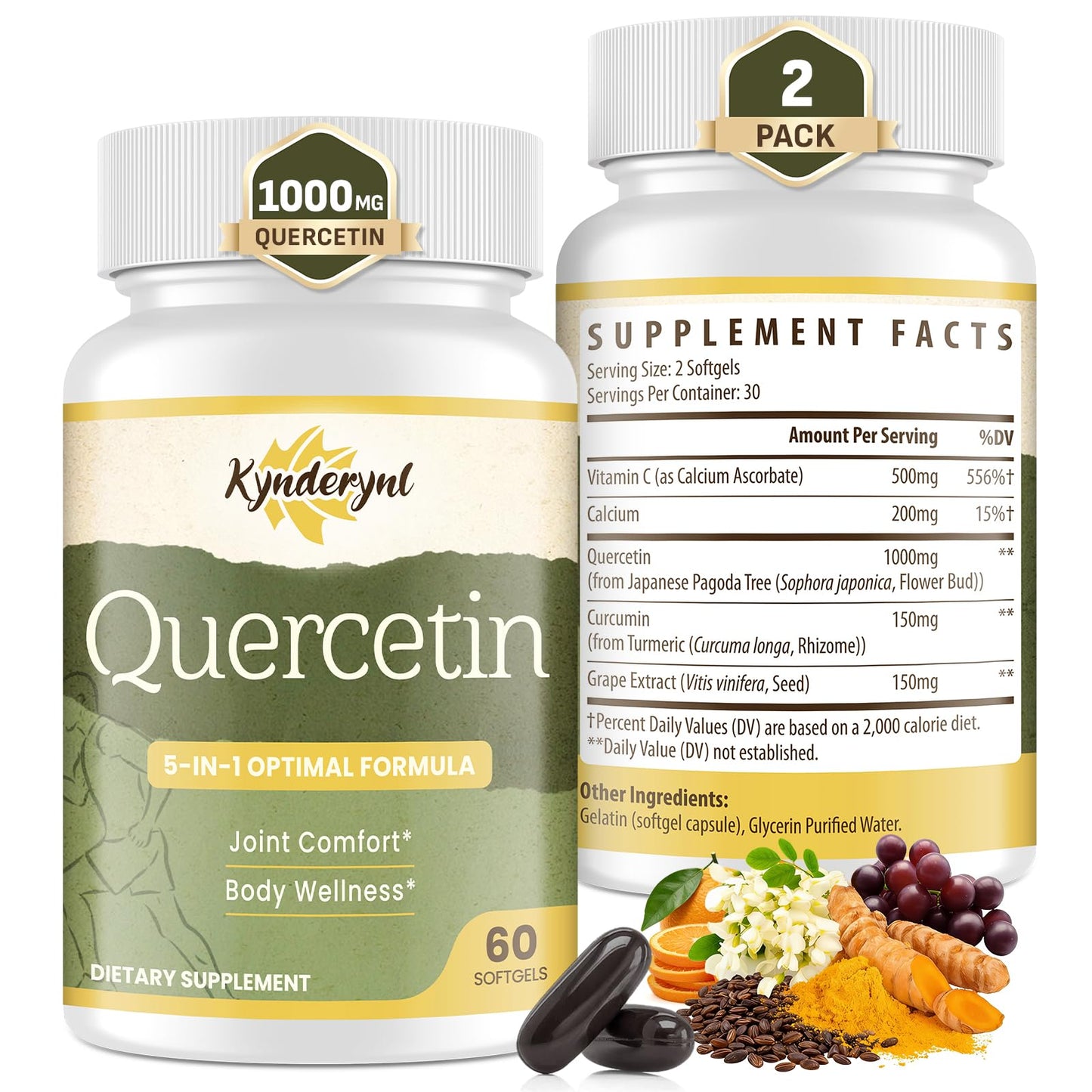 Kynderynl Quercetin Supplement 1000mg Softgels, 120 Softgels