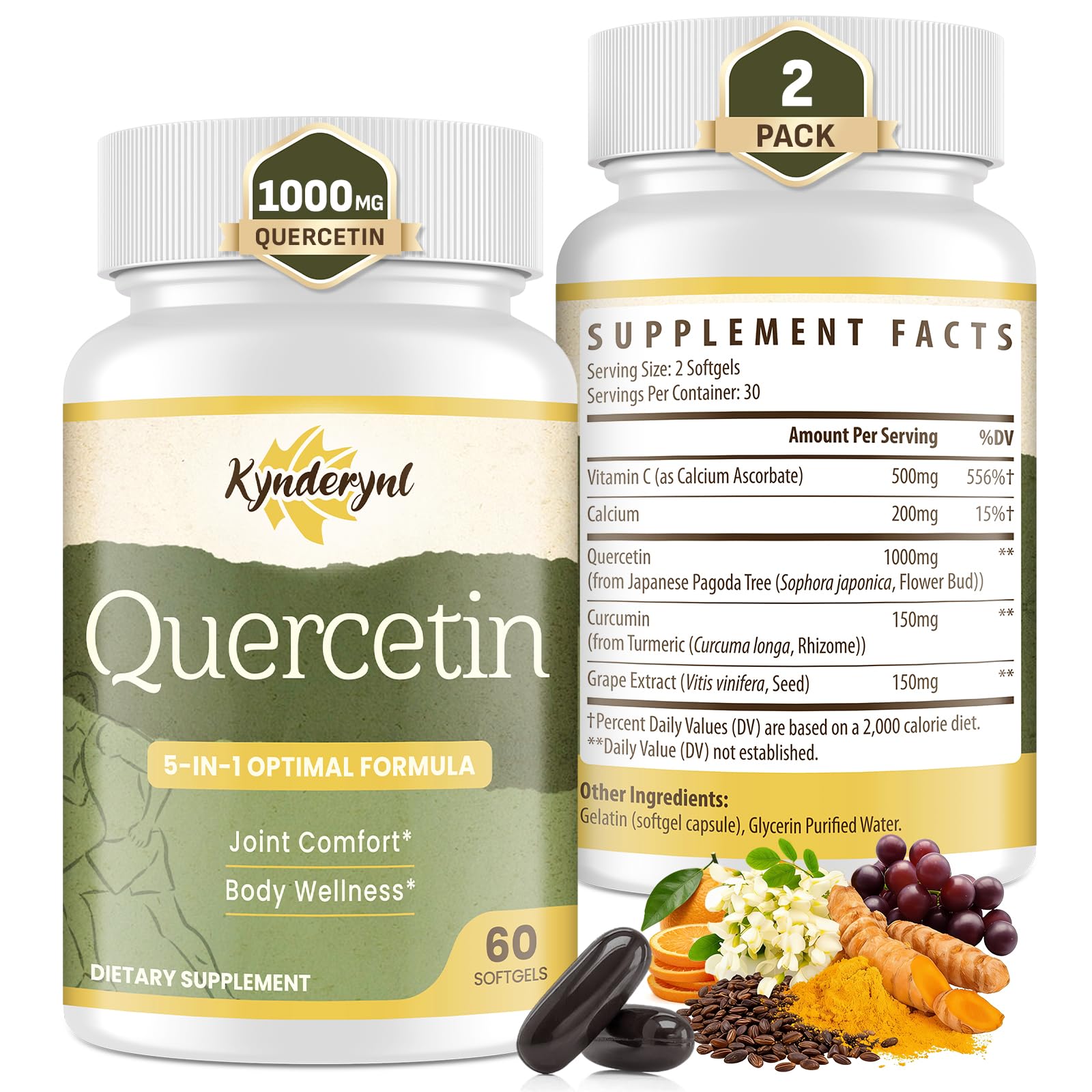 Kynderynl Quercetin Supplement 1000mg Softgels, 120 Softgels
