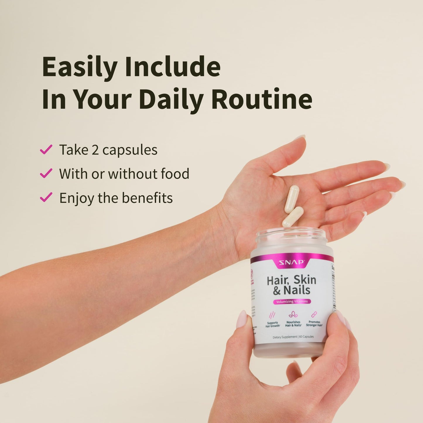 Snap Supplements Hair, Skin and Nails Vitamins Capsules, 60 Capsules