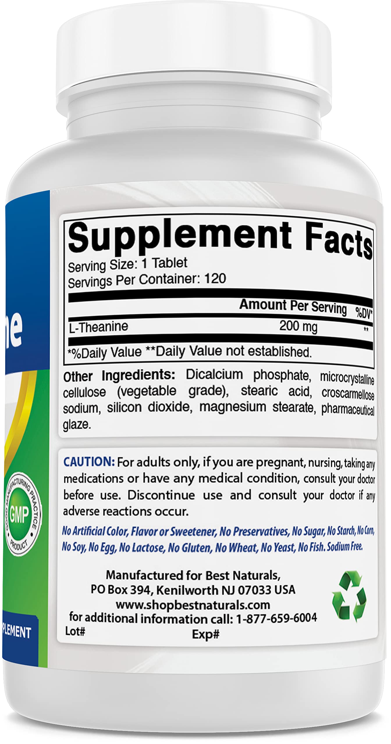 Best Naturals L-Theanine 200mg per Tablet (400mg per 2 Tablets), 240 Tablets
