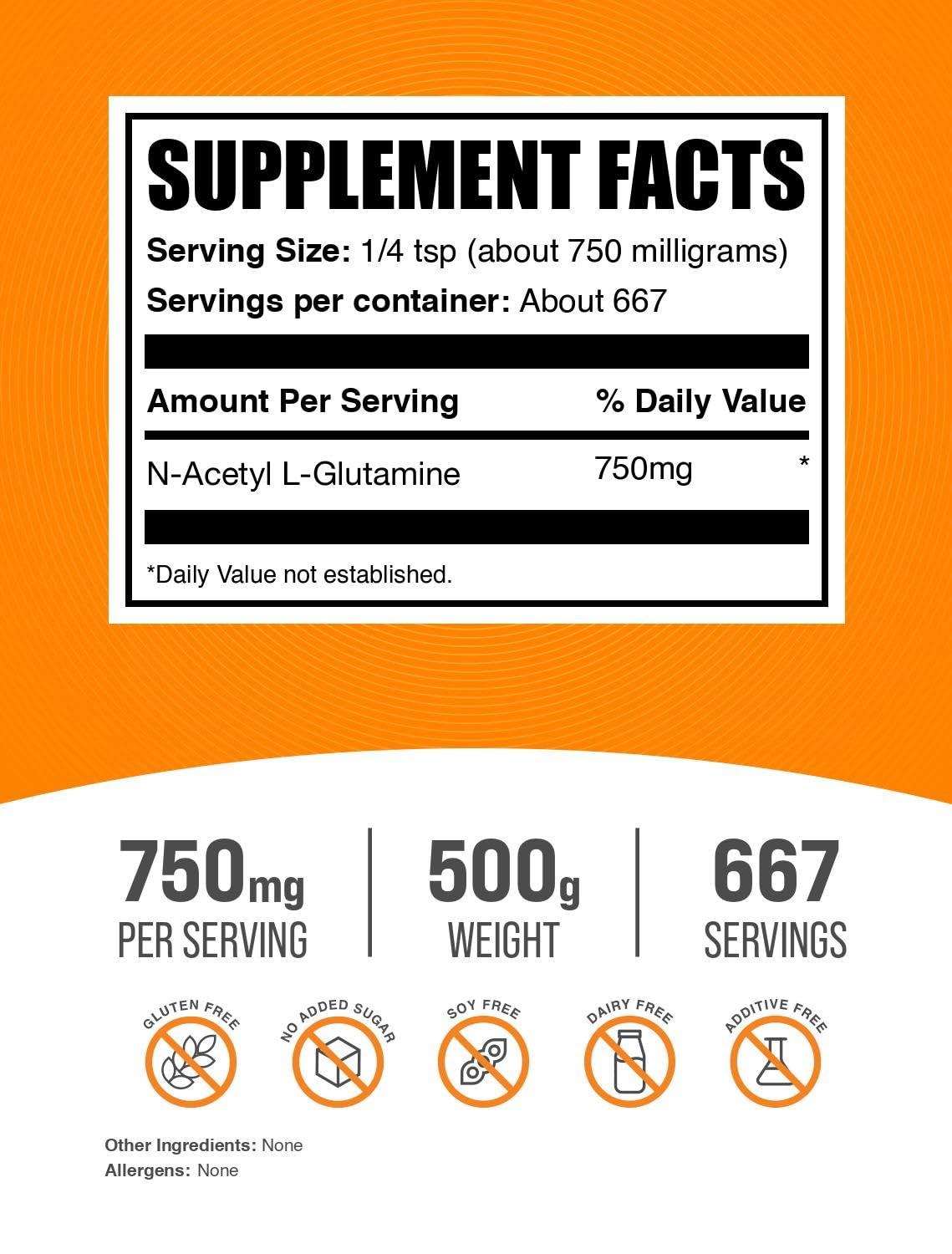 BulkSupplements N-Acetyl L-Glutamine Powder, 17.6 oz