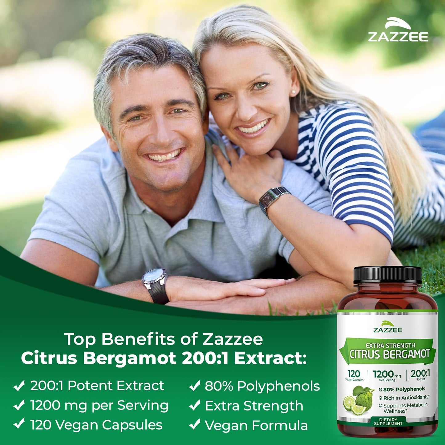 Zazzee Extra Strength Citrus Bergamot 200:1 Extract Vegan Capsules, 120 Count