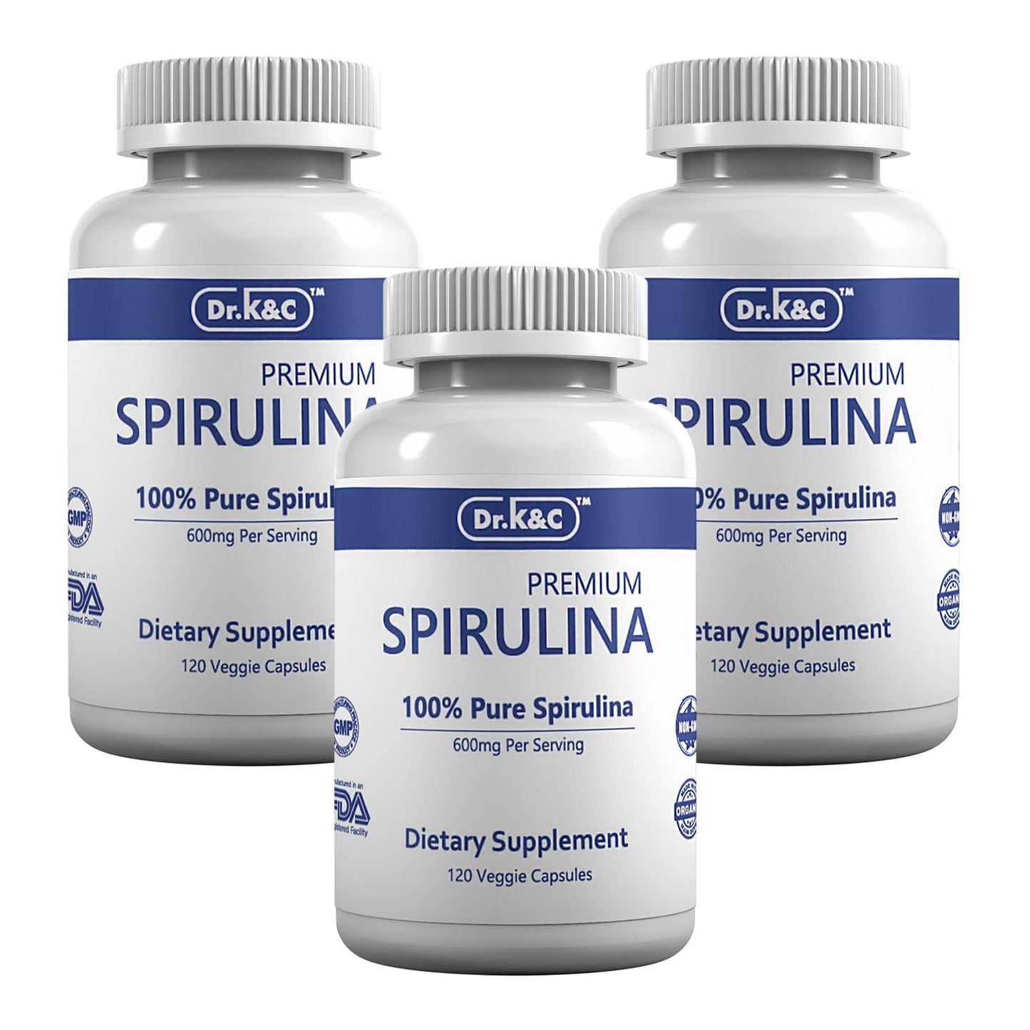 Dr.K&C Organic Spirulina Capsules, 360 Count