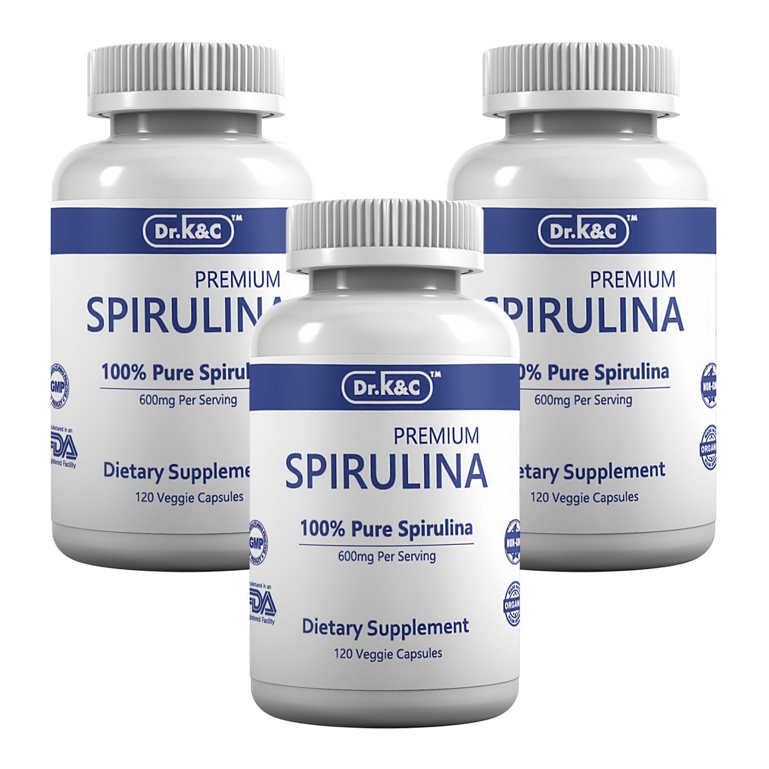Dr.K&C Organic Spirulina Capsules, 360 Count
