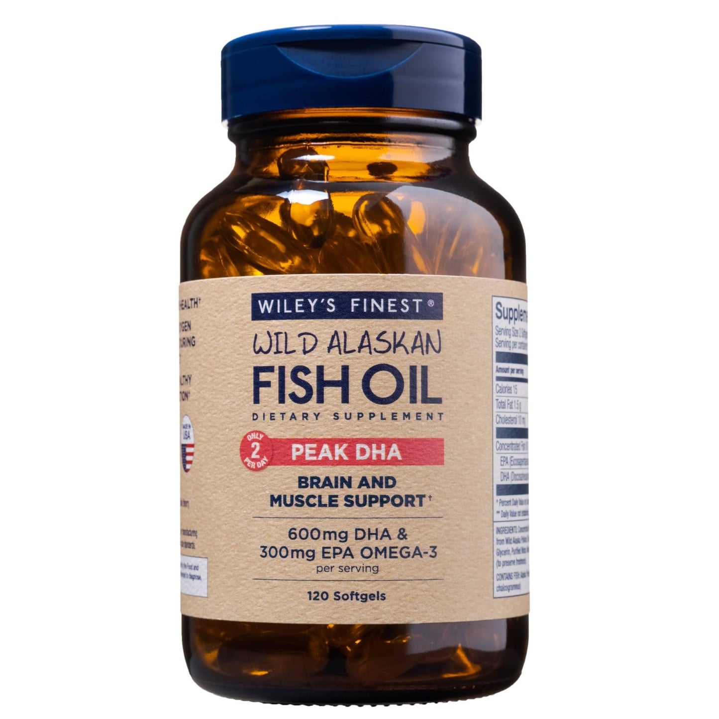 Wiley's Finest Wild Alaskan Fish Oil Peak DHA Softgel, 120 Count
