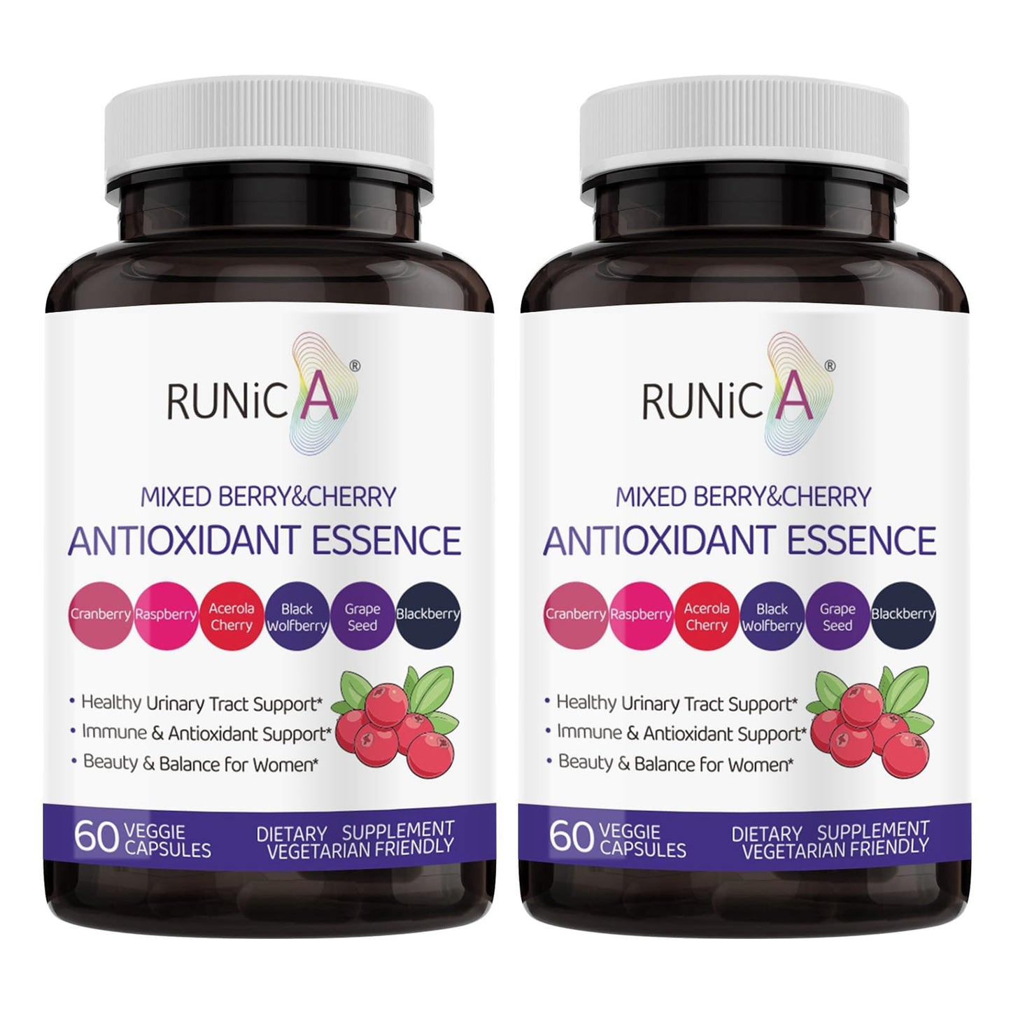 RUNICA 6-in-1 Mixed Berry & Cherry Antioxidant Supplement Capsules 120