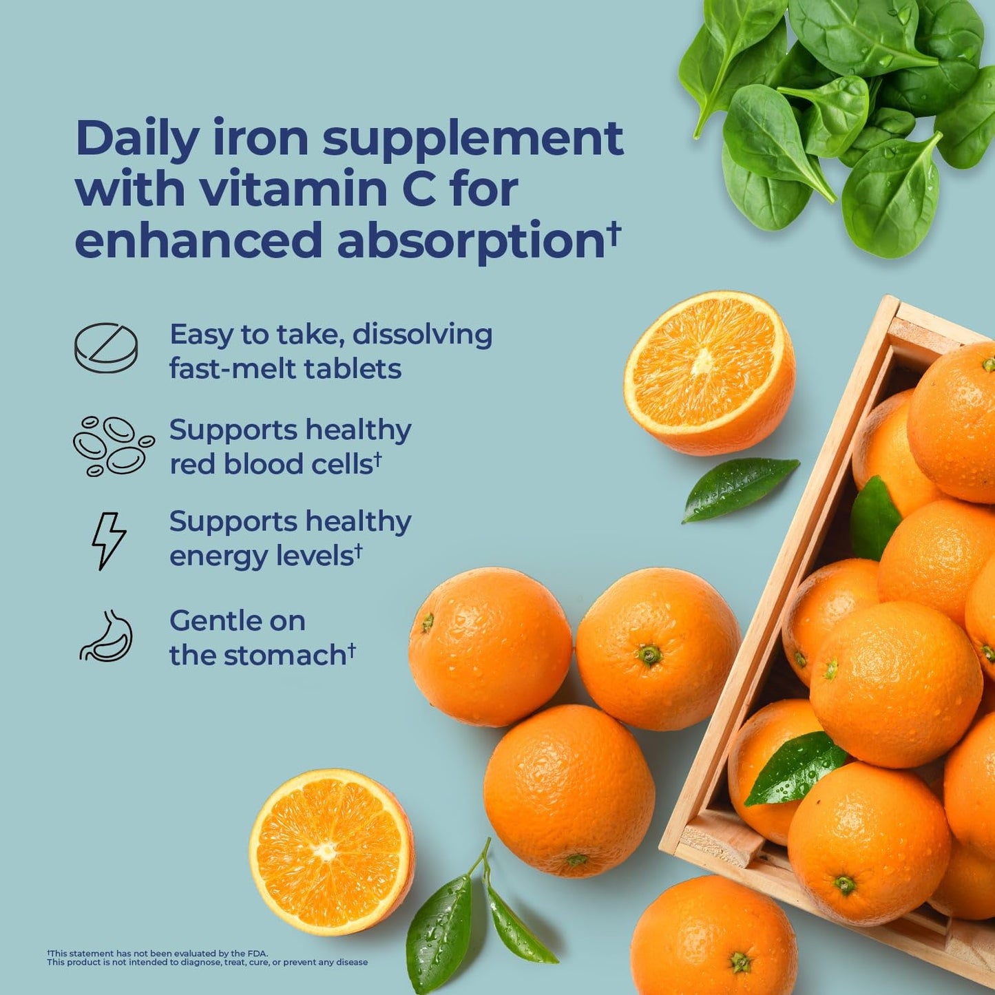 Nature's Lab Iron Plus Vitamin C Fast Melt Tablets, 120 Tablets
