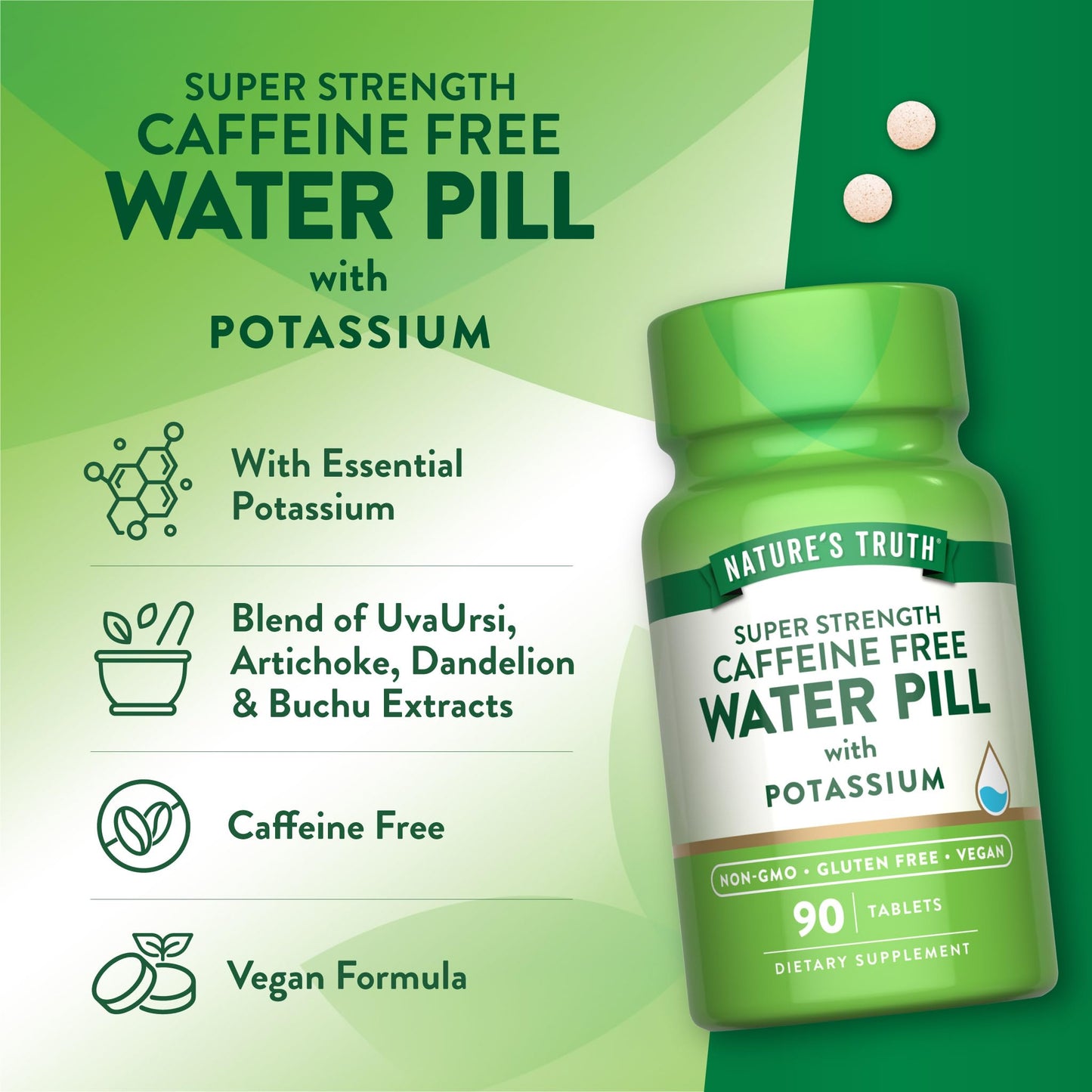Nature's Truth Super Strength Water Pill with Potassium Tablet 90 Count