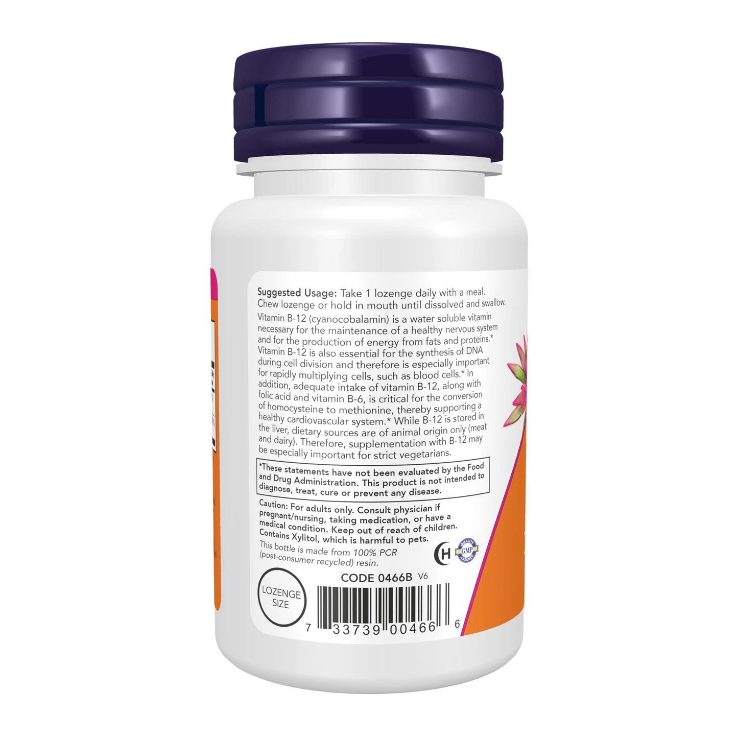 NOW Foods Vitamin B-12 1,000 mcg with Folic Acid, Nervous System Health*, Chewable Lozenges, 100 Count