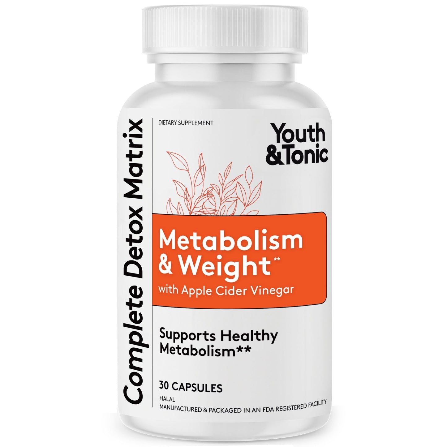 Youth & Tonic Detox Pills, Gut Cleanse Weight Loss, Women & Men, ACV Pills Capsules 30