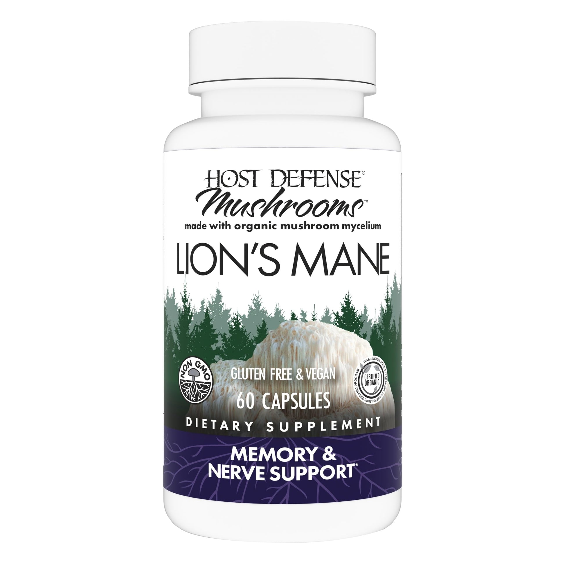 Host Defense Lion's Mane Mushroom Capsules for Brain Health Support, Focus & Memory Function, Immune & Nervous System Support, 60 Capsules