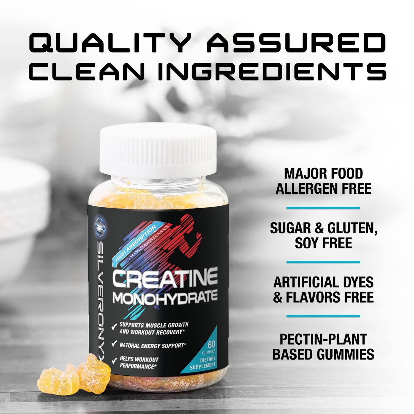 SILVERONYX Creatine Gummies 1000 MG per Gummy, Lemon, 60 Count