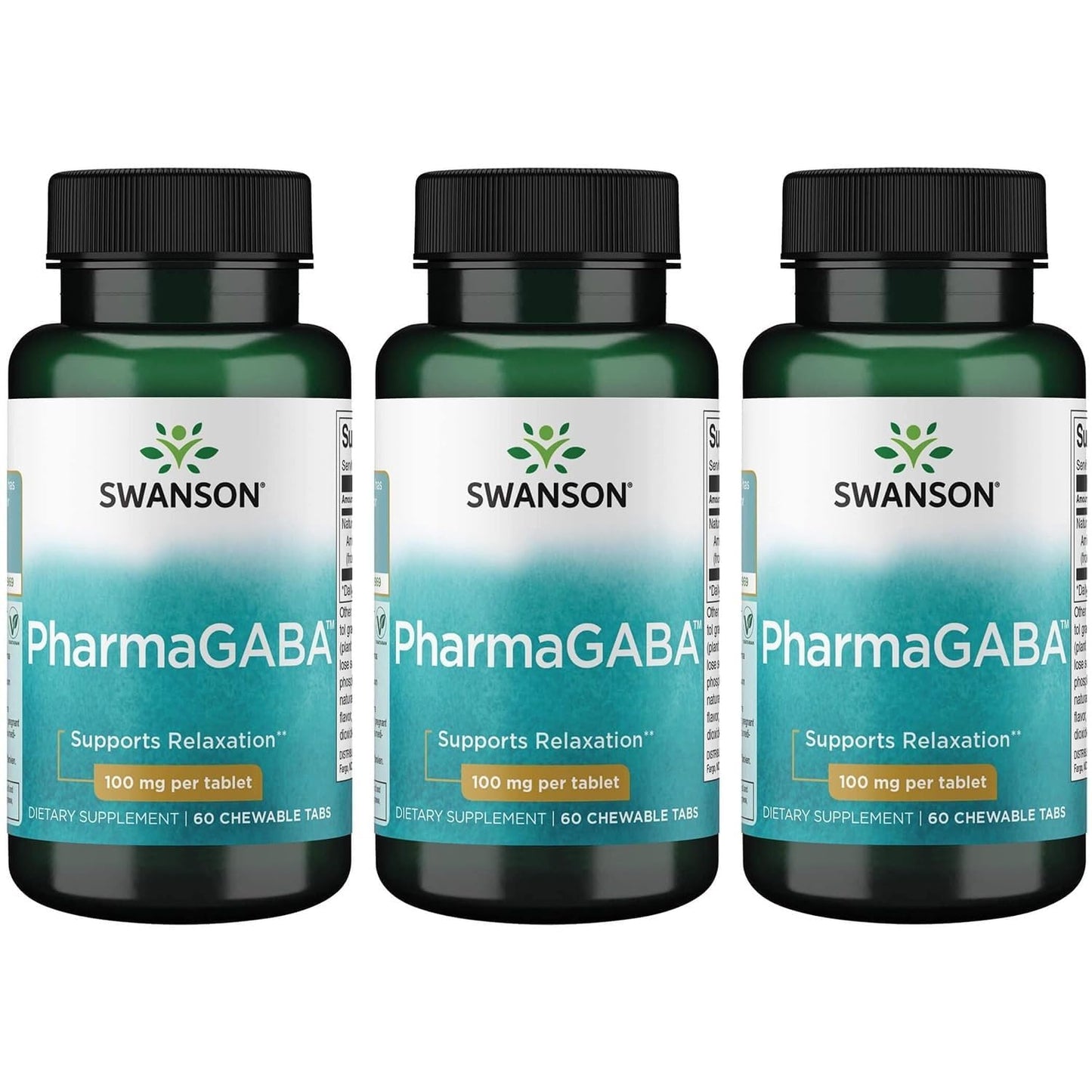 Swanson Amino Acid PharmaGABA 100 Milligrams Chewable Vegan Tablets, 180